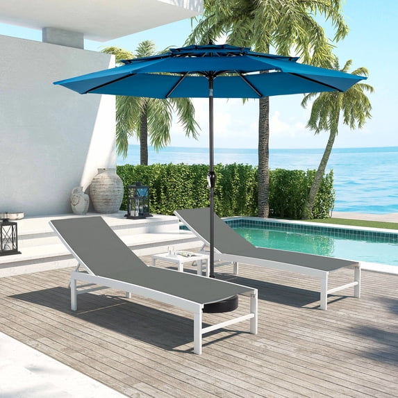 Leumius 10ft Outdoor Patio Umbrellas for Outside,3 Tier Auto-tilt Vented Market Table Umbrella for Backyard, Deck, Garden,Dark Blue(Base Not Included)