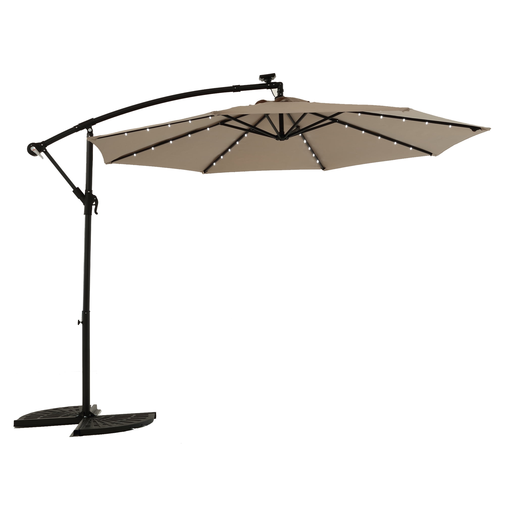 Leumius 10ft Solar LED Patio Umbrella, Offset Cantilever Outdoor Umbrella with 40 LED Lights, Infinite Tilt, 360 Degree Rotation, Crank Handle for Pool Deck Garden Backyard,Khaki(No Base)