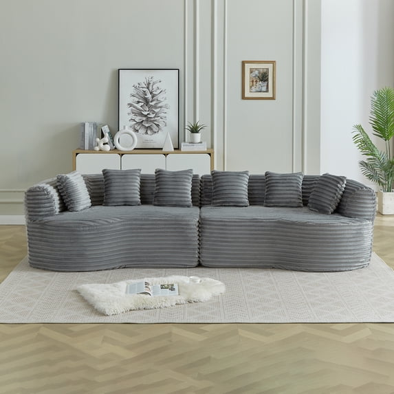 Leumius 111.5" Curved Sectional Sofa, Oversized Corduroy Modern Cloud Sofa with 6 Pillows,4 Seater Memory Foam Sofa with Deep Seat for Living Room,Gray Corduroy
