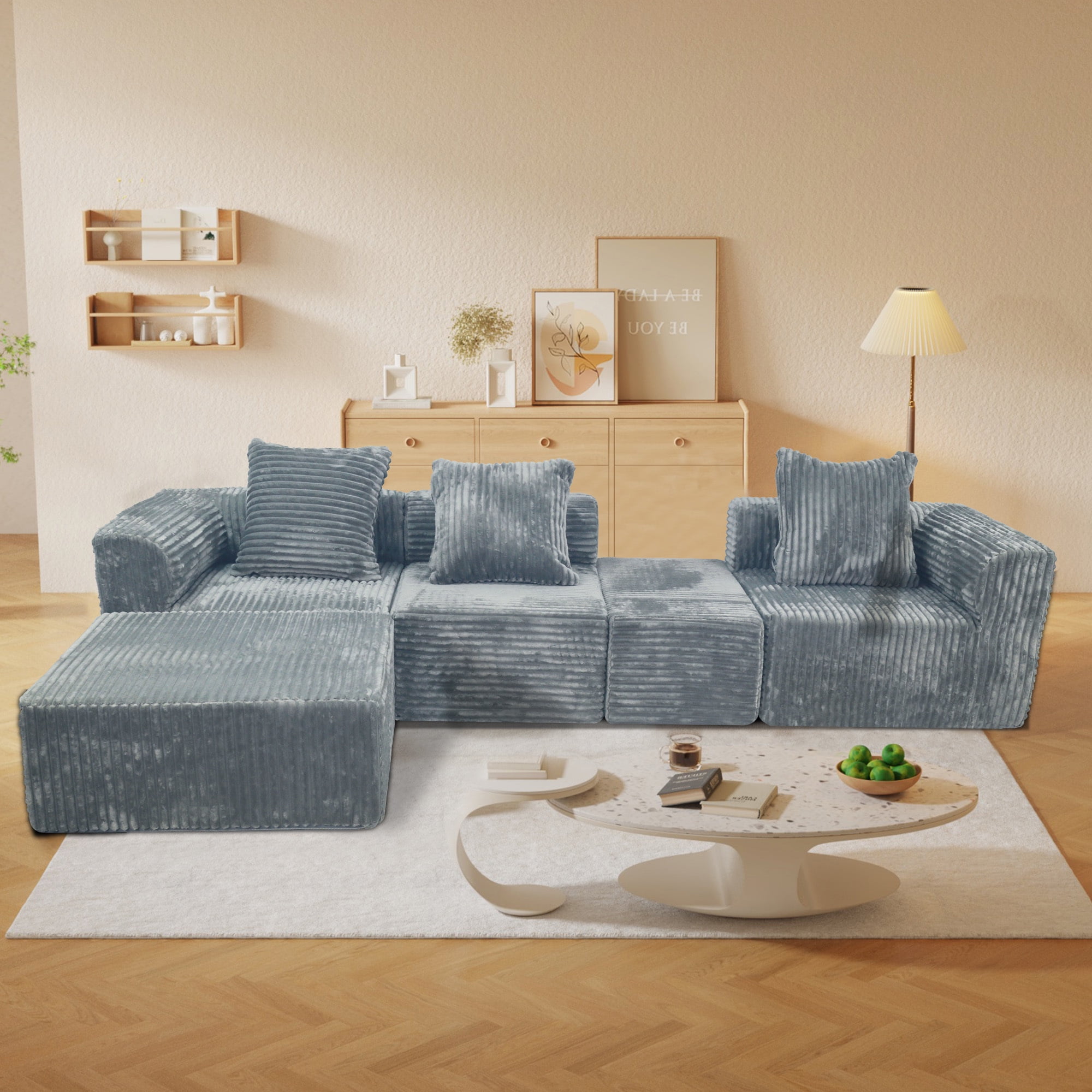 Leumius 118" Modular Sectional Sofa,Cloud L-Shape Sofa Couch with Deep Seat,Modern Modular Sectional Couch with Left Facing Chaise,Upholstered Boneless Couches for Living Room Bedroom,Light Gray