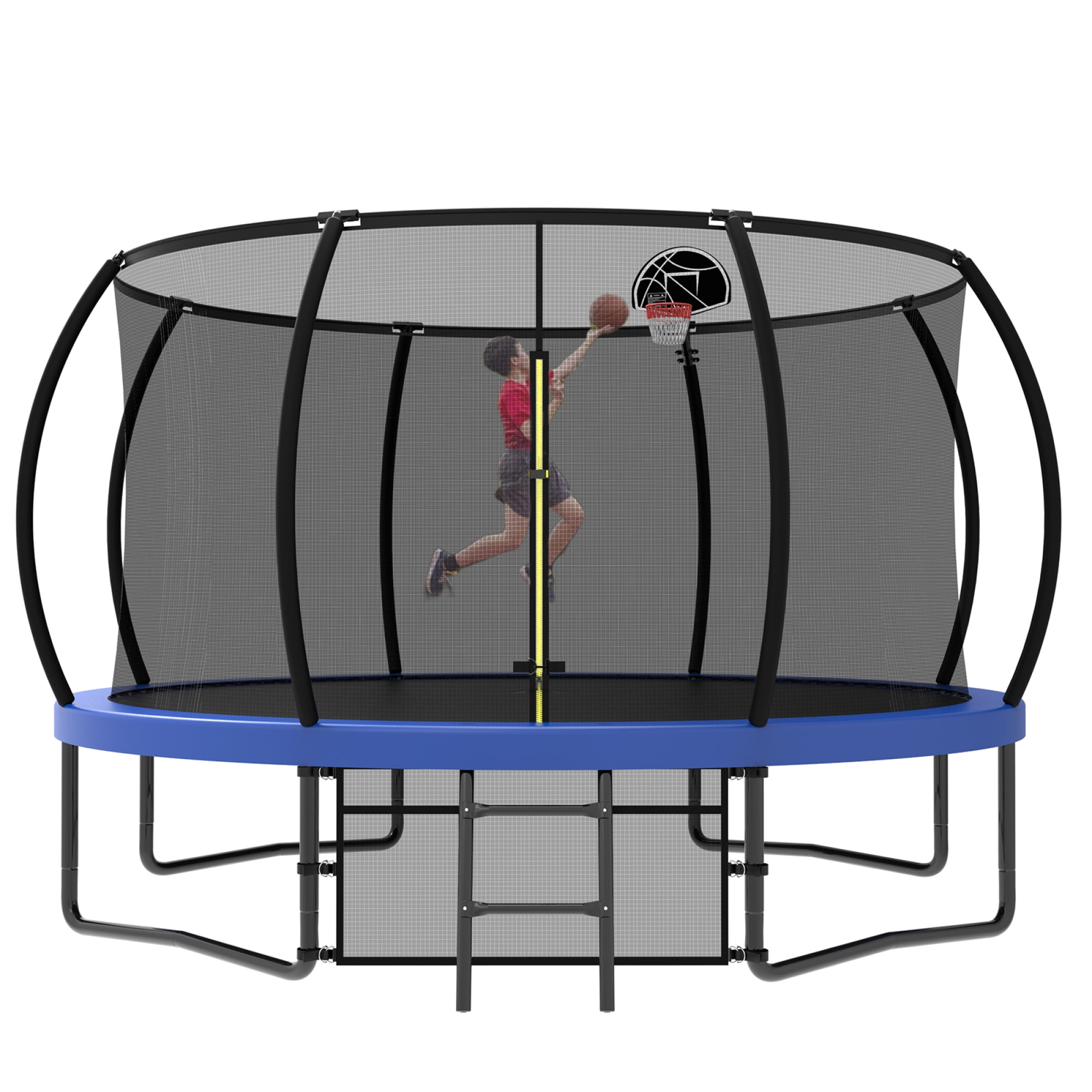 Leumius 12FT Trampoline with Enclosure Net,Heavy Duty Yard Pumpkin Trampolines with Ladder,Outdoor Recreational Trampolines for Kids and Adults,Blue