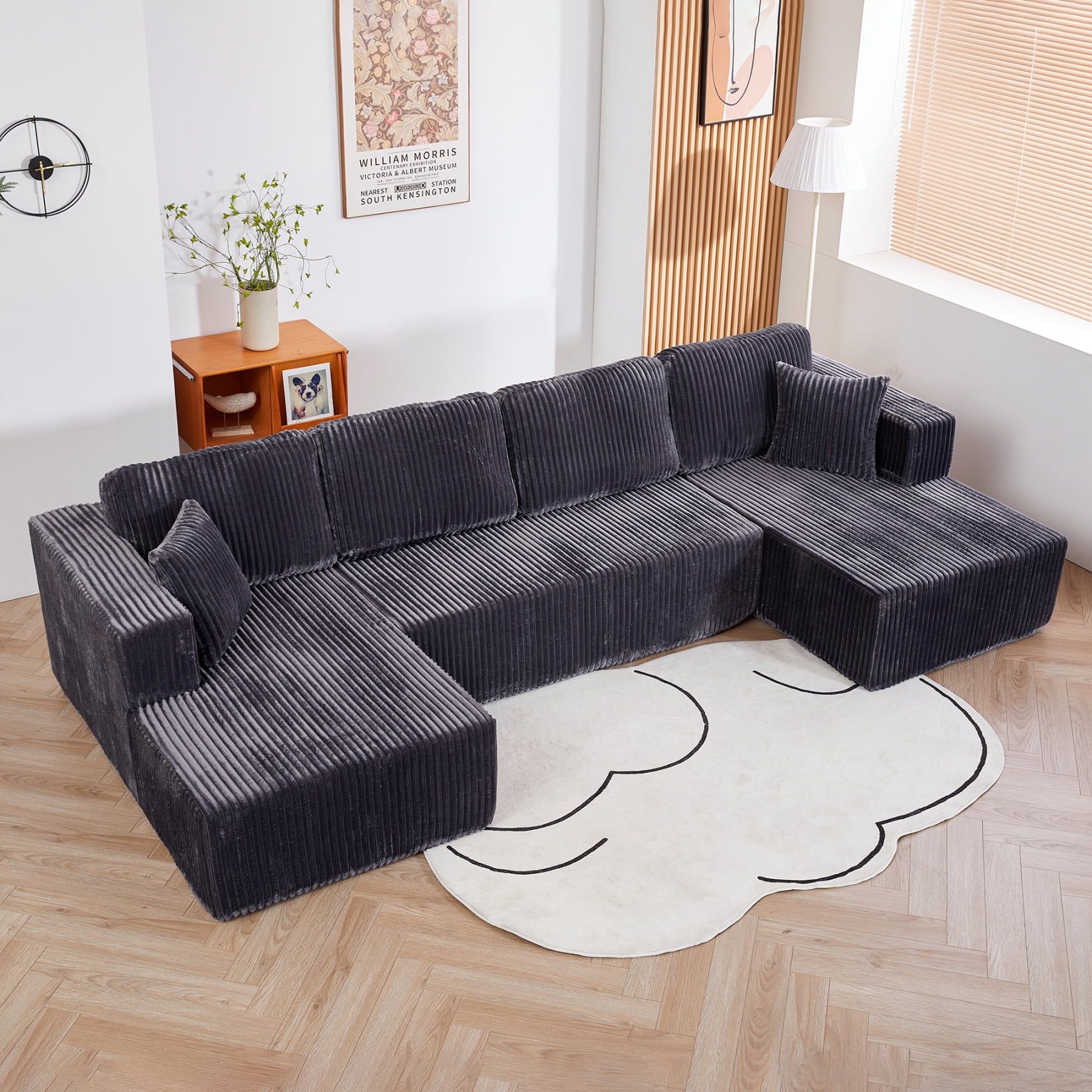 Leumius 130" Oversized Cloud Boneless Sofa Couch with Chaise, ,U Shaped Modular Sectional Sofa with Deep Seat for Living Room,No Assembly Required,Dark Gray