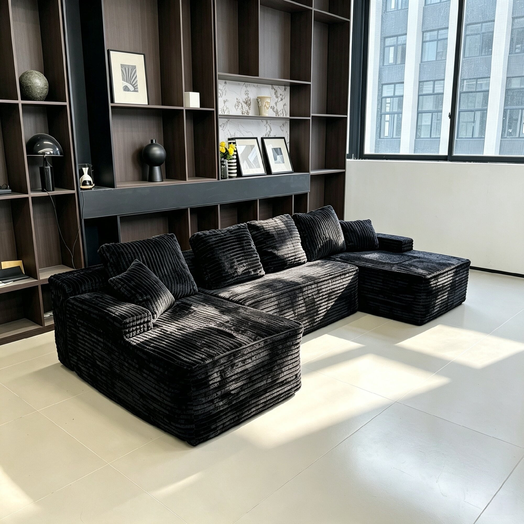 Leumius 131" Modular U-Shaped Sectional Sofa, Oversized Boneless for Living Room Chaise Convertible Compressed Sofa Black