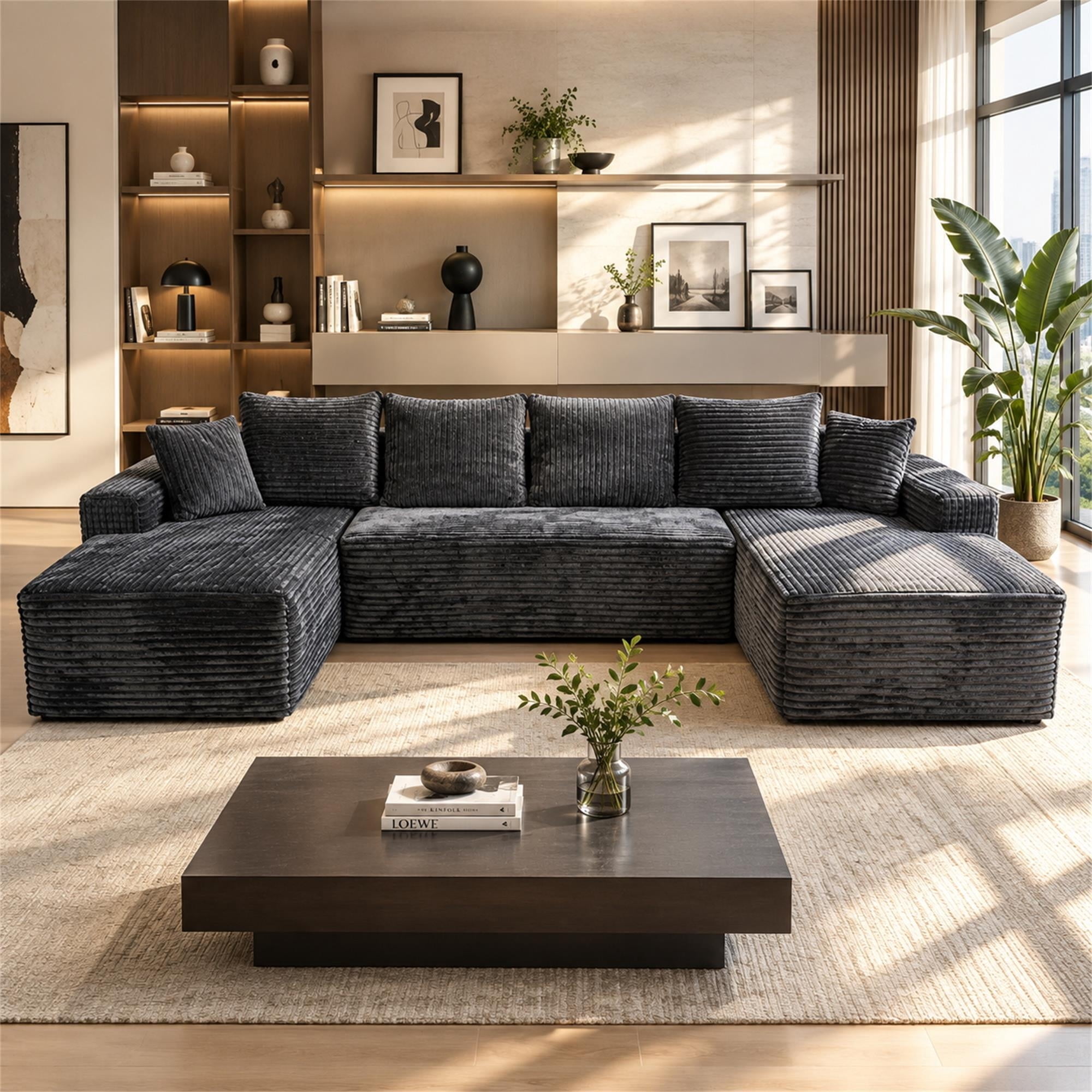 Leumius 131" Modular U-Shaped Sectional Sofa, Oversized Boneless for Living Room Chaise Convertible Compressed Sofa Gray