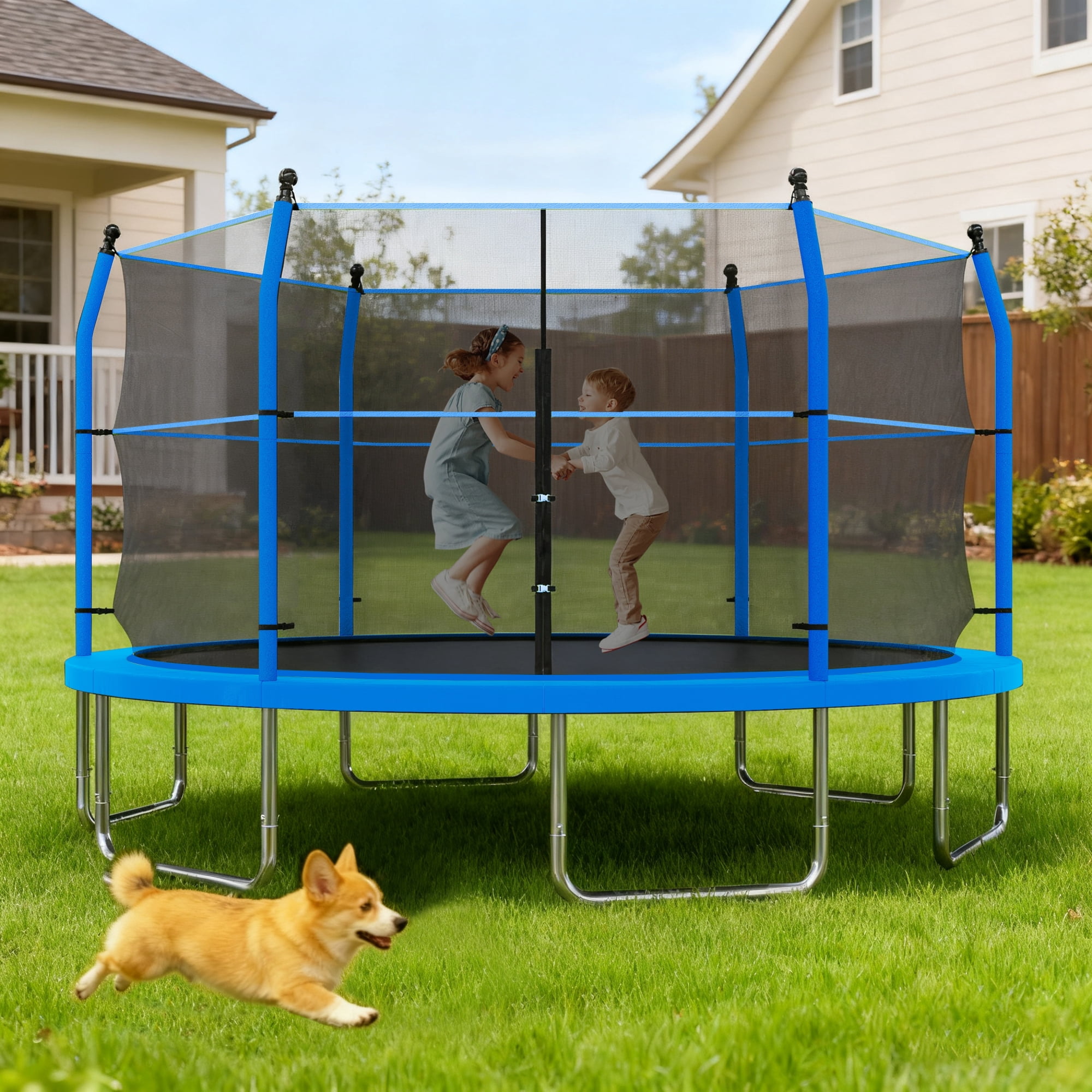 Arspjes 14ft Trampoline with Enclosure Net for Kids and Adults,Heavy-duty Outdoor Trampoline with Ladder,Upgraded Kids Recreational Trampoline for Family,Blue