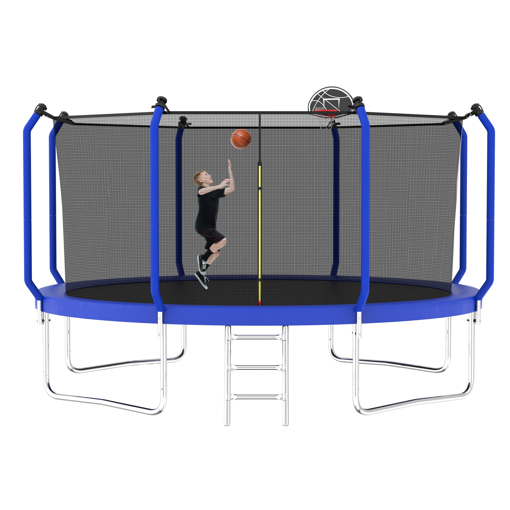 Leumius 14ft Trampoline for Kids and Adults,Heavy Duty Outdoor Trampoline with Basketball Hoop,Enclosure Net and Ladder,Upgraded Kids Recreational Trampoline,Blue