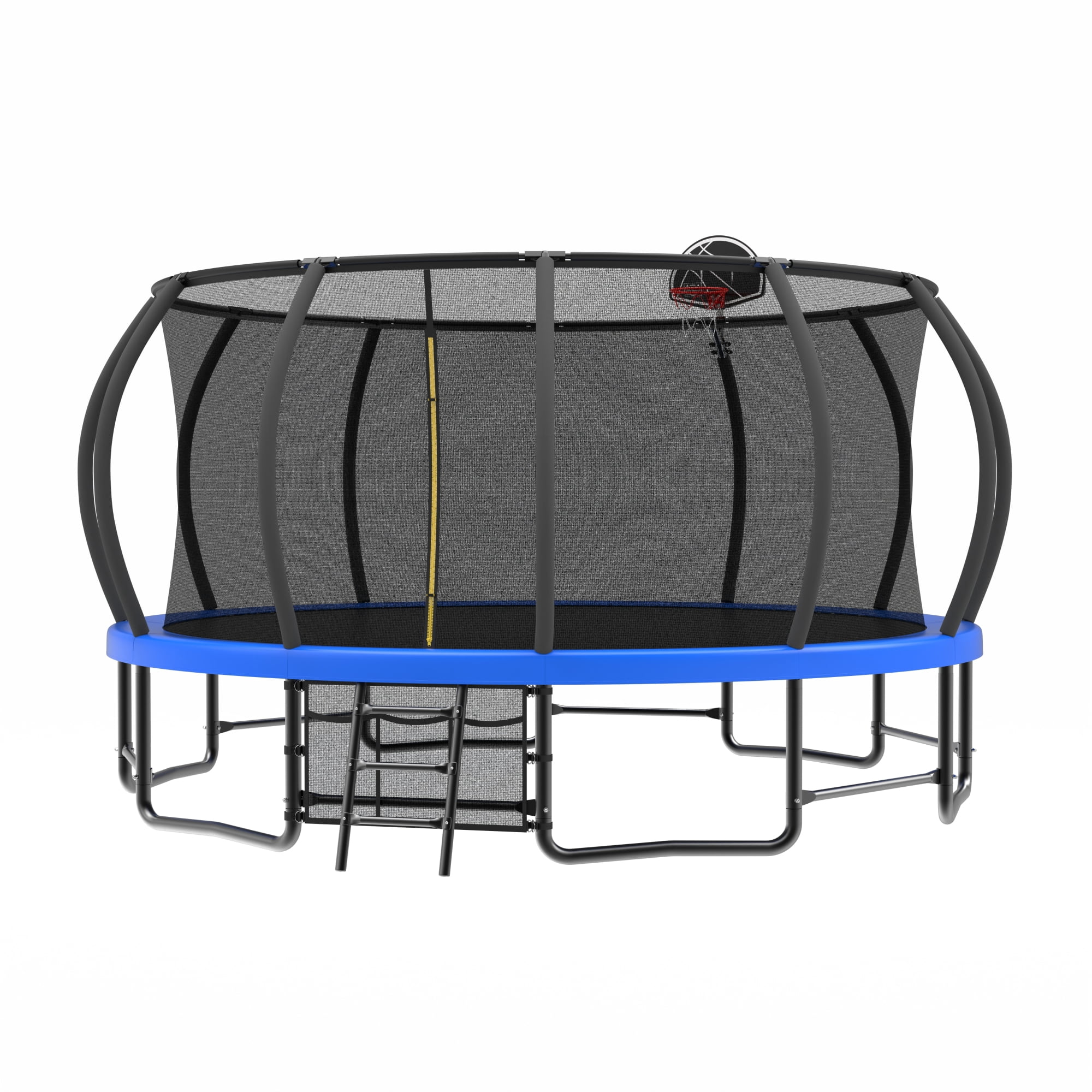 Leumius 15FT Trampoline with Basketball Hoop,Outdoor Pumpkin Recreational Trampolines with Ladder,Heavy-Duty Trampoline with Safety Enclosure for Kids and Adults,Blue