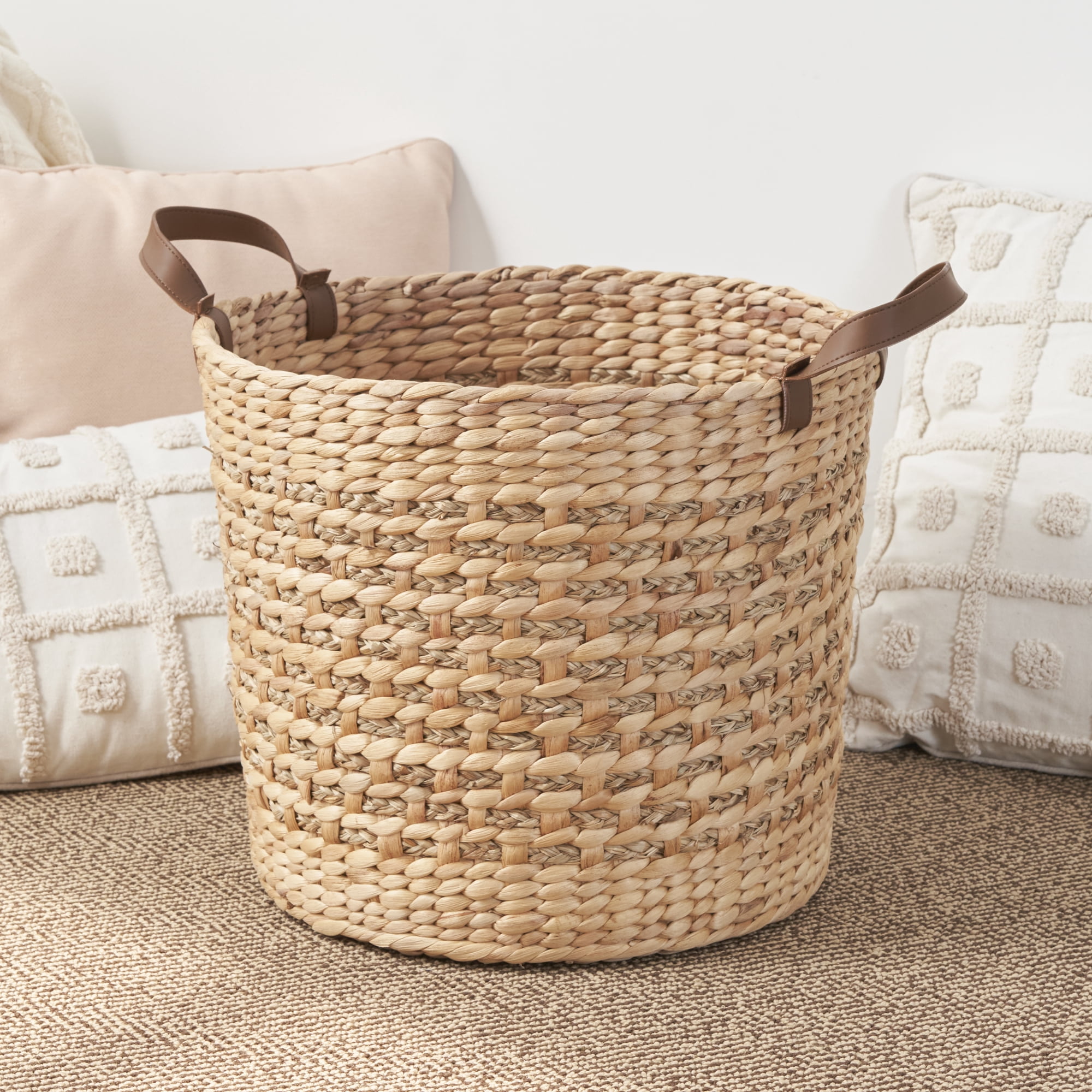 Leumius 16.75 Gal Laundry Hamper Wicker Laundry Basket with Handles, Round Clothes Hamper with Removable Liner Bags Rattan Laundry Basket for Clothes