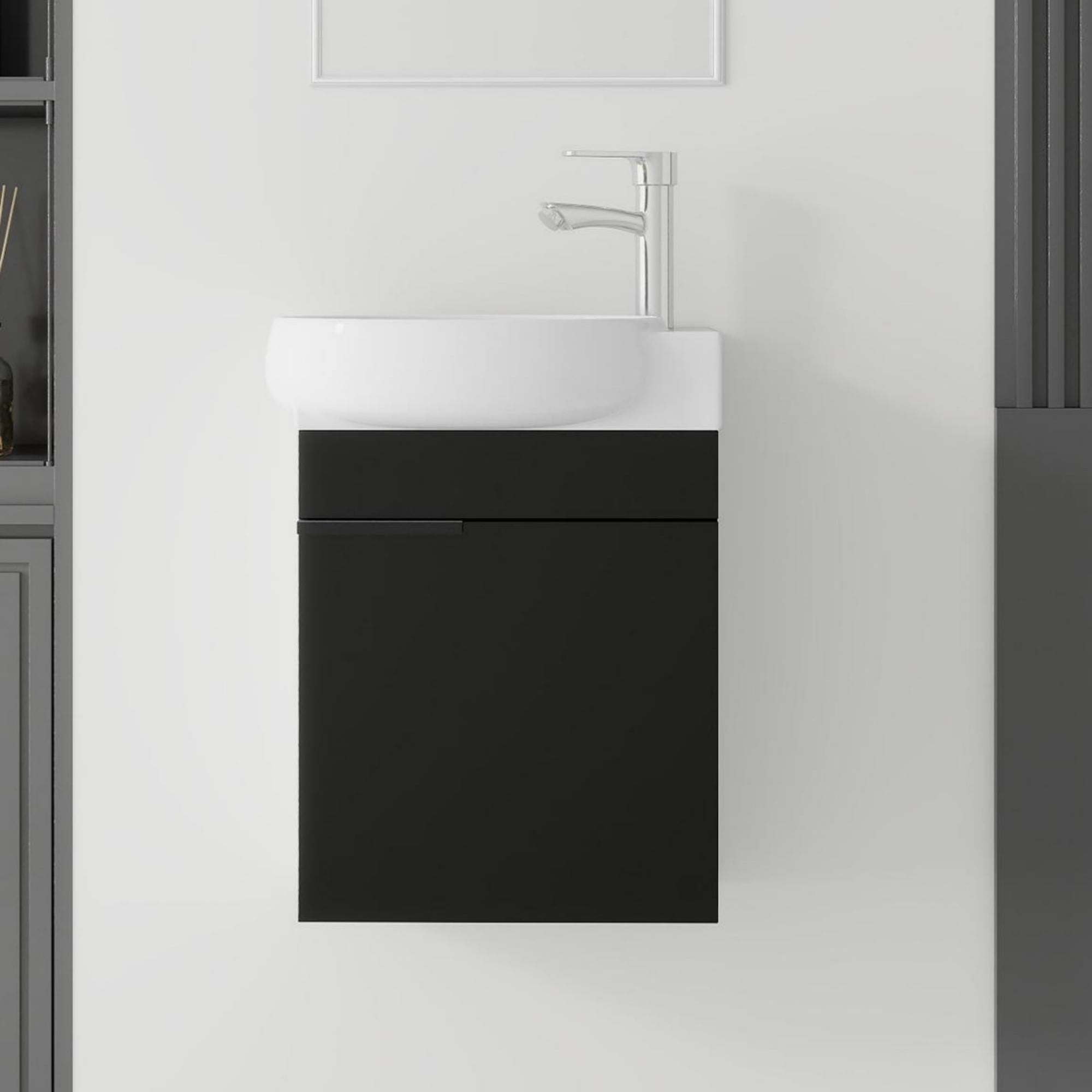 Leumius 16" Wall-Mount Bathroom Vanity Cabinet with with Ceramic Sink & Soft‑Close Doors for Small Space,Bathrooms,Black