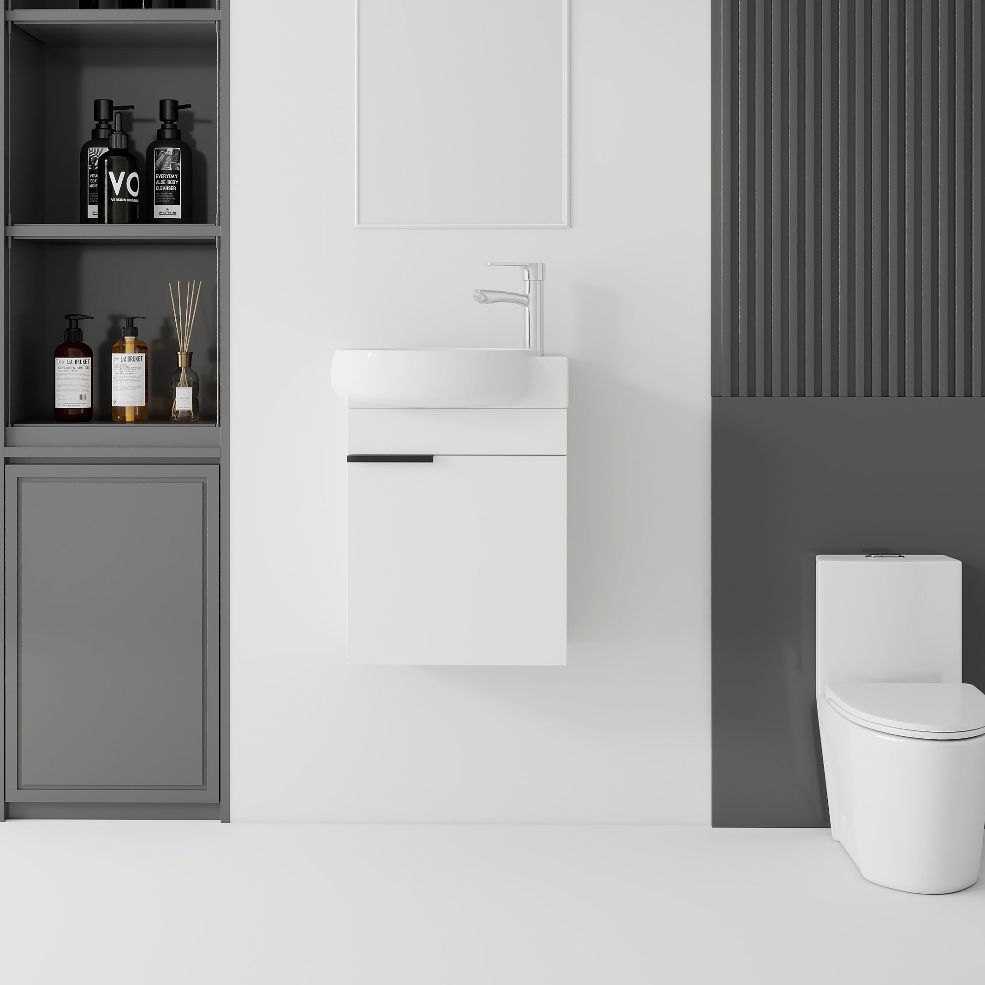 Leumius 16" Wall-Mount Bathroom Vanity Cabinet with with Ceramic Sink & Soft‑Close Doors for Small Space,Bathrooms,White