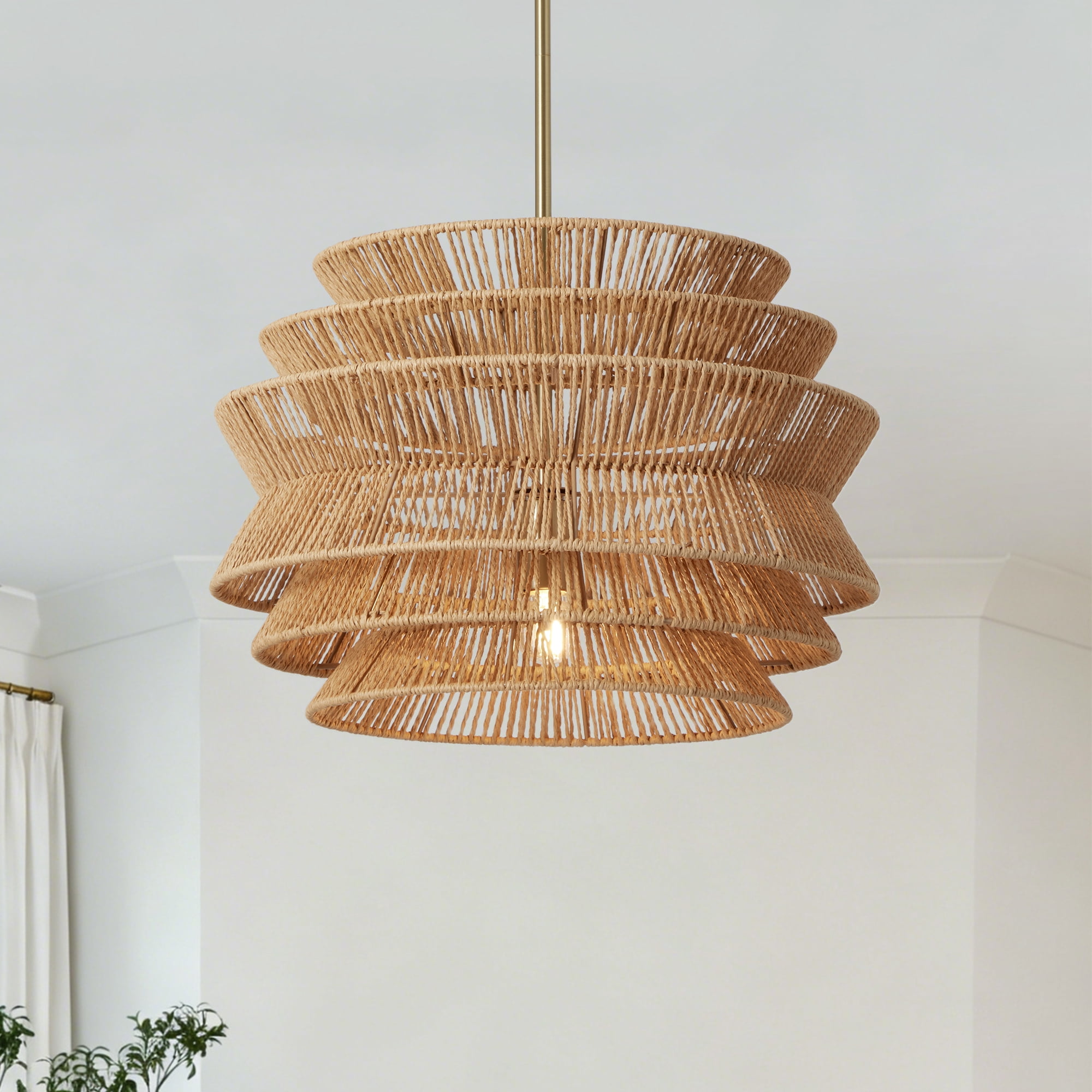 Leumius 17.3" Rattan Pendant Light, Hand-Woven Rustic Wicker Hanging Light Seagrass Ceiling Chandelier, Water Plants Rattan Chandelier for Dining Living Bedroom Kitchen