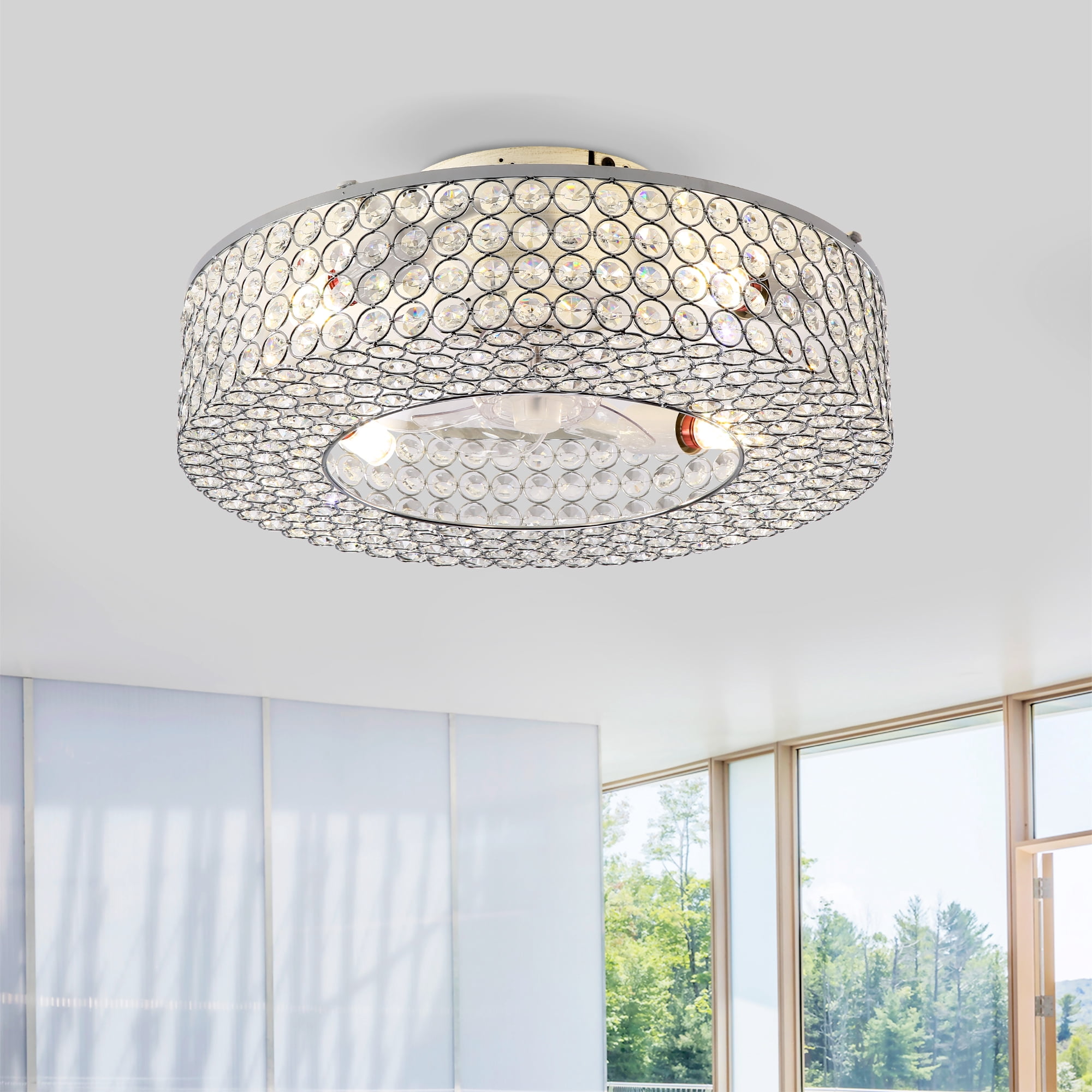 Leumius 19.6" Crystal Ceiling Fans with Light and Remote Control, Chandelier Fan 6 Speed DC Motor Reversible Ceiling Fan for Living Room Bedroom (NOT Included Bulbs)