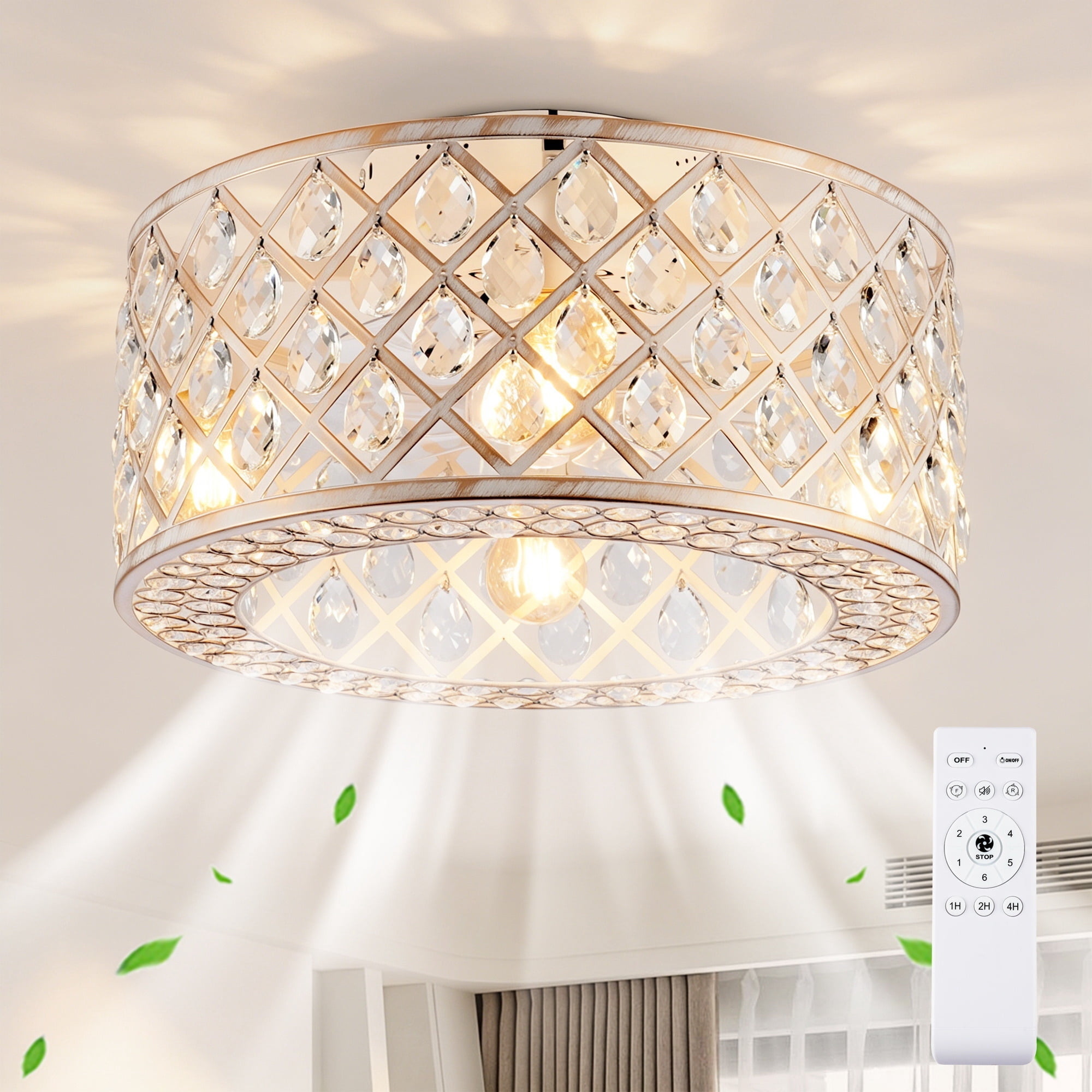 Leumius 19.6" Crystal Ceiling Fans with Light and Remote Control, Chandelier Fan 6 Speed DC Motor Reversible Ceiling Fan for Living Room Bedroom (NOT Included Bulbs)