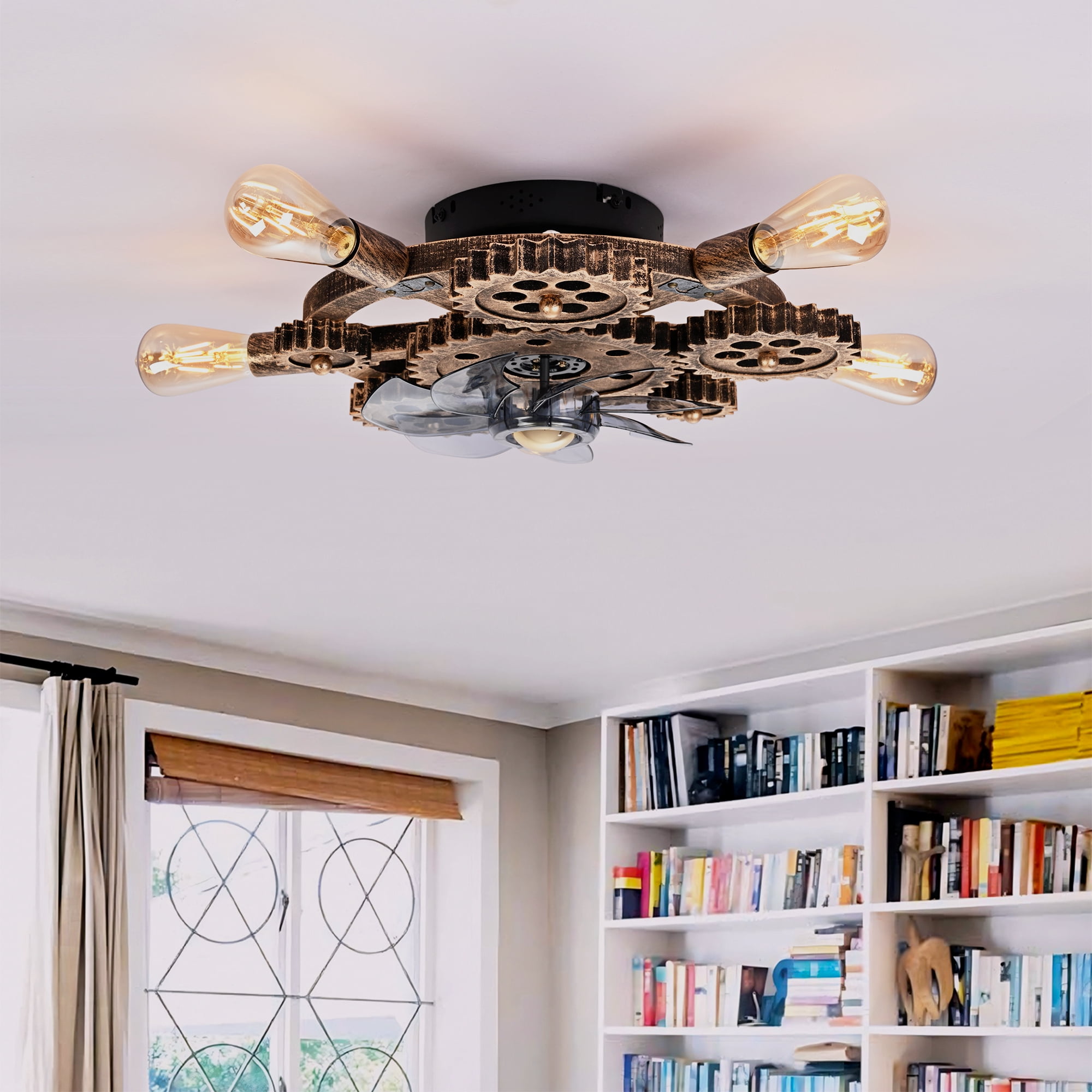 Leumius 19.6" Industrial Ceiling Fan with Light and Remote,Retro Ceiling Fan Lights with 7 Blades for Living Room Bedroom Dining Room (NOT Included Bulbs)