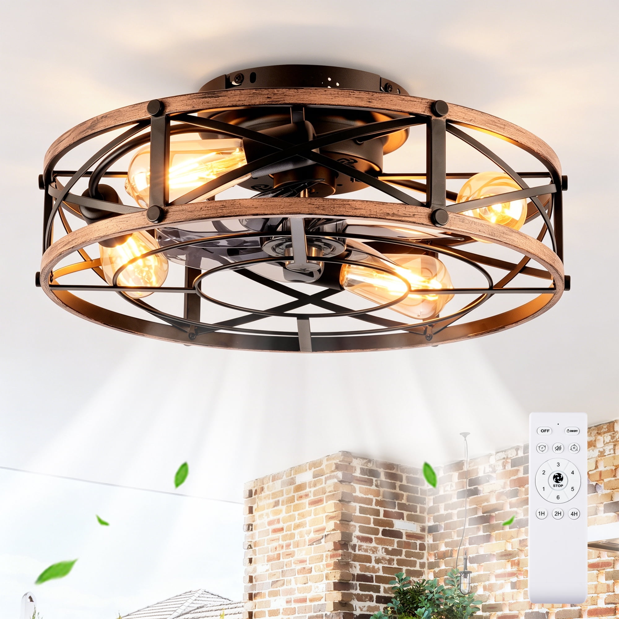 Leumius 19" Black Flush Mount Ceiling Fan with Light, Reversible Motor and DC Remote Control,6 Speed Ceiling Fan,Timing for Living Room Bedroom Dining Room(NOT Included Bulbs)