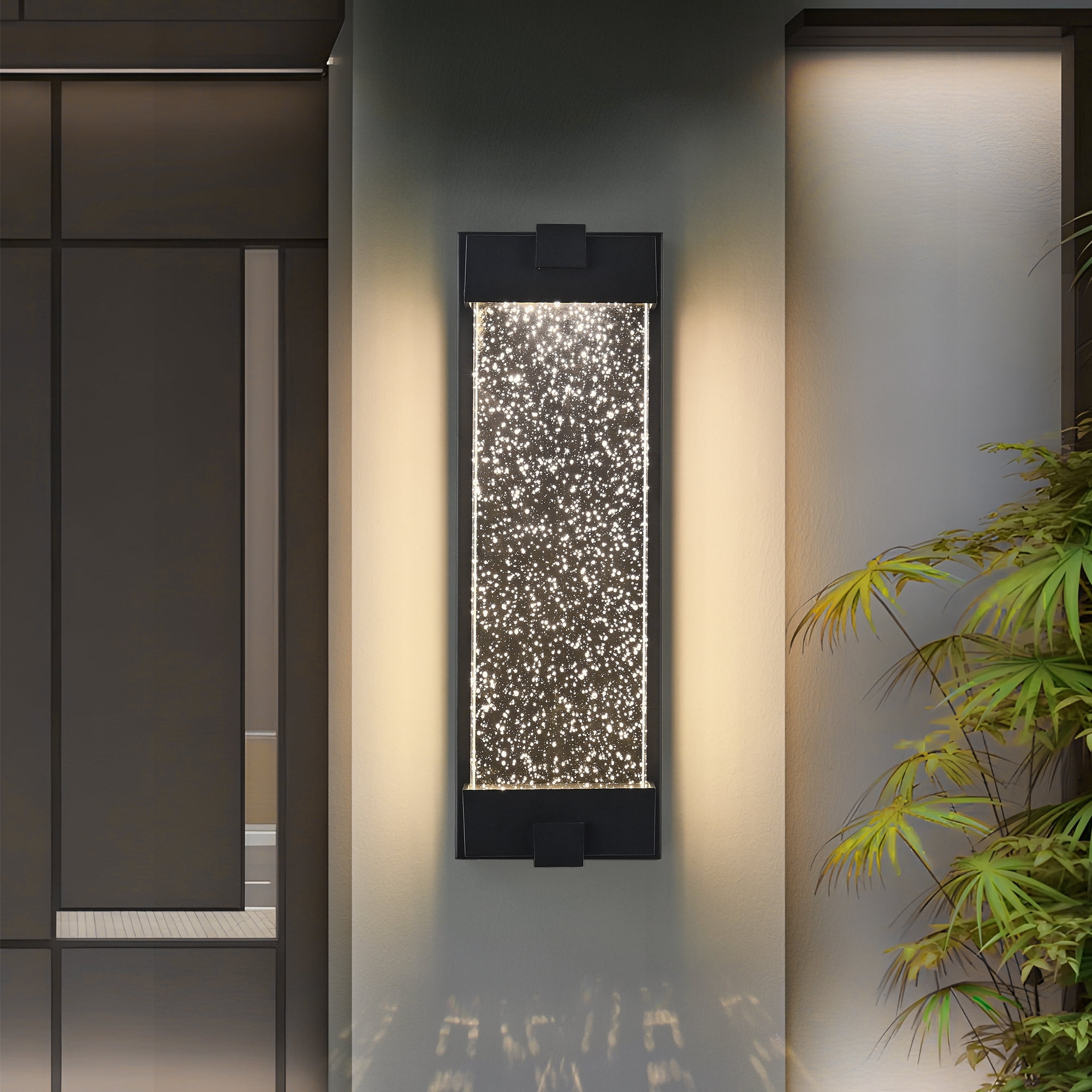 Leumius 19"(H) Black Outdoor Wall Light with Bubble Crystal Glass, LED Light Source, Weatherproof Exterior Sconce for Patio, Porch or Garage (1-Pack)