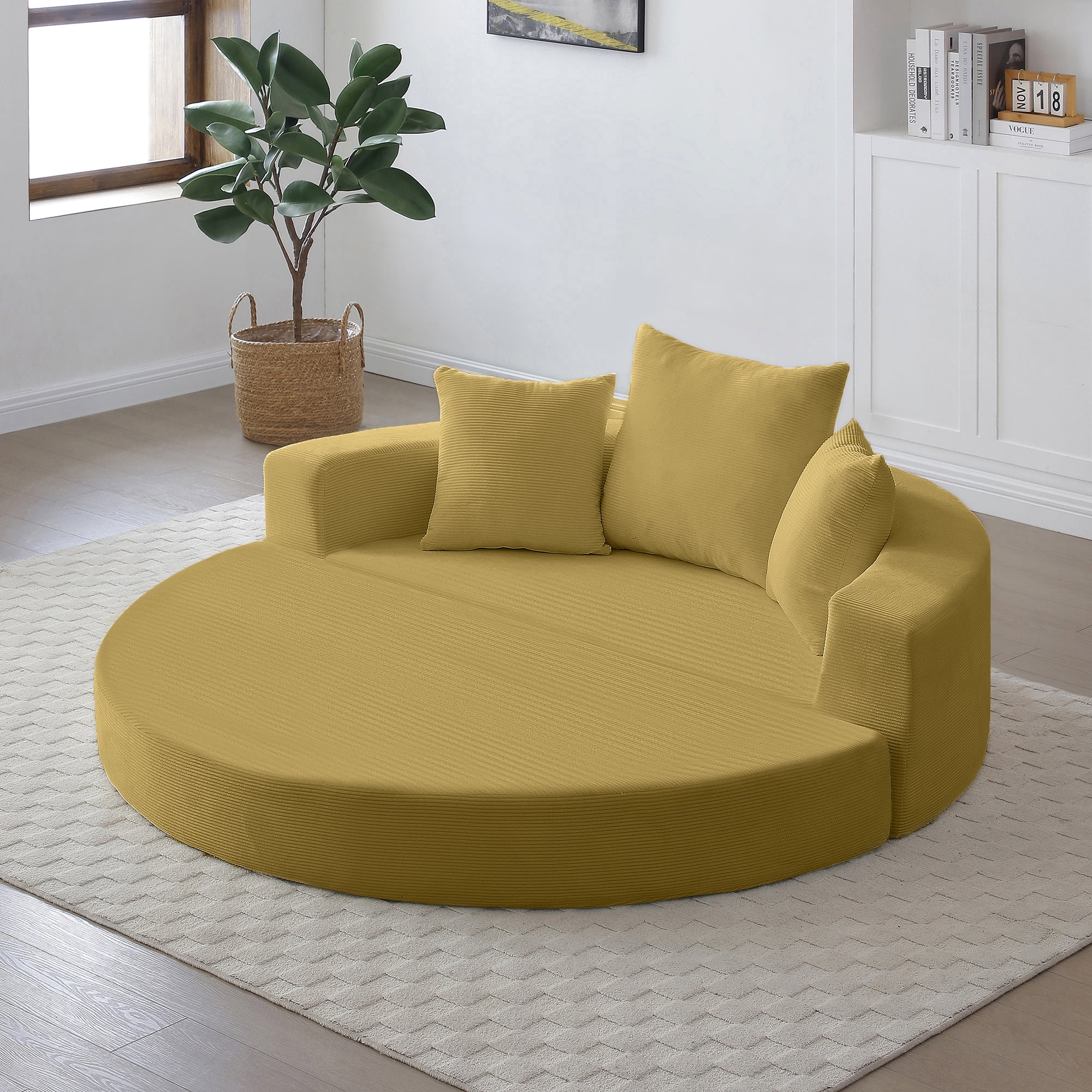 Leumius 2 in 1 Convertible Sofa Bed,Oversized Corduroy Upholstered Boneless Couch,Loveseat Sleeper with Pull Out Bed for Living Room Bedroom Lounge,No Assembly Required,Yellow
