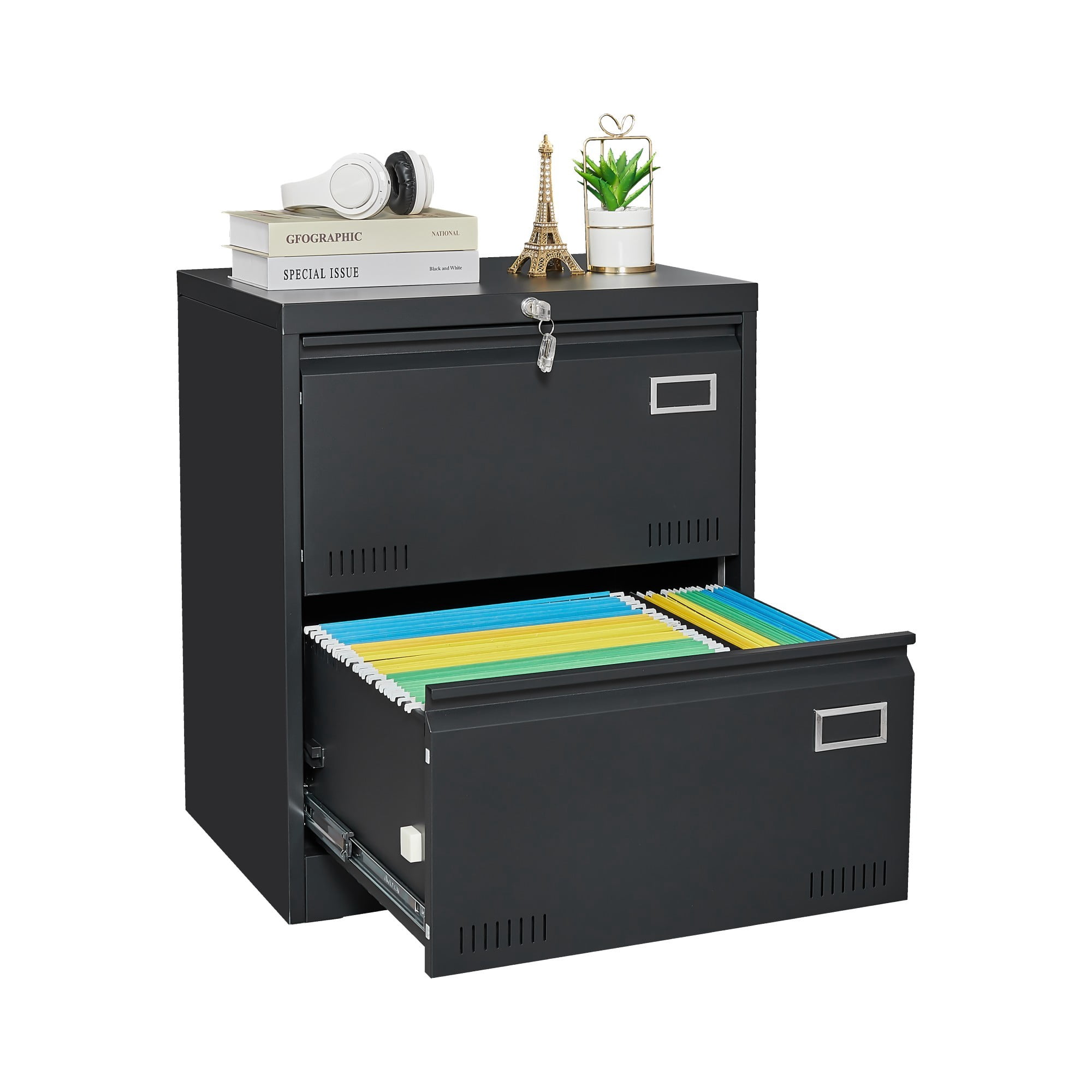 Leumius 2-Drawer File Cabinet with Lock,15.7" Deep Metal Lateral Vertical Filing Cabinet for Home Office,Fits Legal/Letter/A4,Easy Assembly,Black