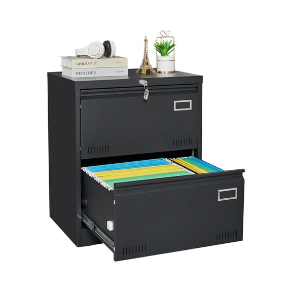 Leumius 2-Drawer File Cabinet with Lock,15.7" Deep Metal Lateral Vertical Filing Cabinet for Home Office,Fits Legal/Letter/A4,Easy Assembly,Black