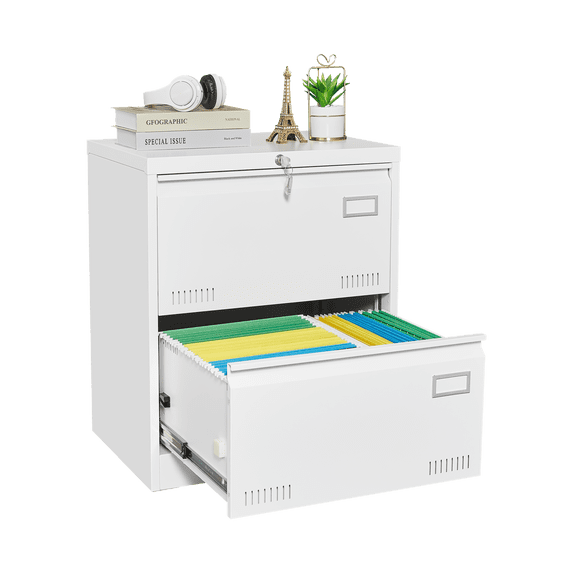 Leumius 2-Drawer File Cabinet with Lock,15.7" Deep Metal Lateral Vertical Filing Cabinet for Home Office,Fits Legal/Letter/A4,Easy Assembly,White