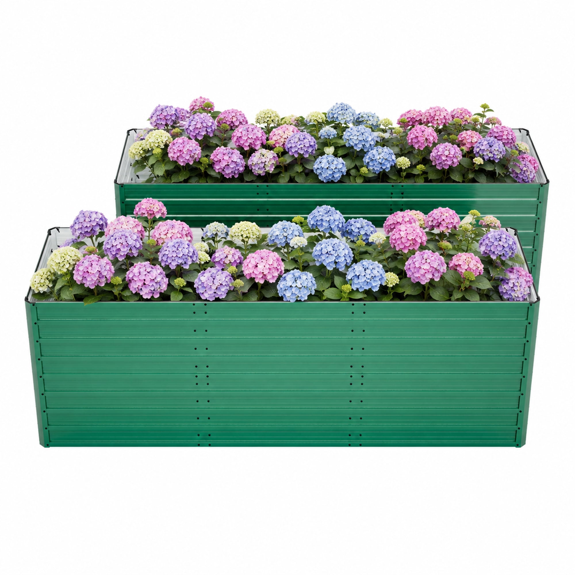 Leumius 2-Pack Metal Garden Bed,32" Ergonomic Height No Bending Metal Planter Box,Open-Ended Base for Drainage,8 Reinforcing Rods,Rustproof Steel for Vegetables, Flowers, Herbs and Succulents Green