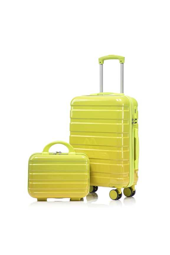 2 Piece PC Spinner Wheel Luggage Sets, Hardside Suitcase with Combination Lock, 20 inch Carry On Luggage & 14 inch Cosmetic Case