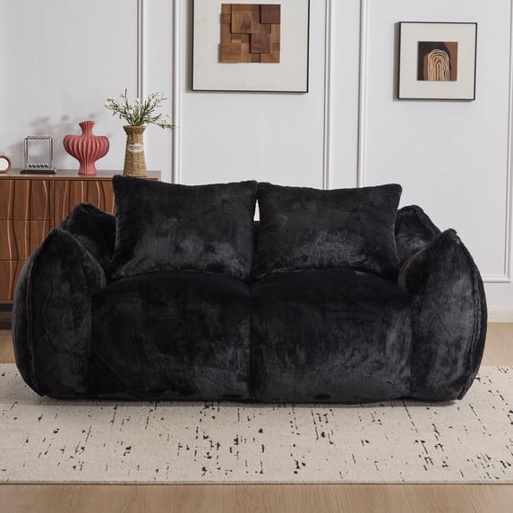 Leumius 2 Seater Boneless Sofa,Giant Bean Bag Sofa Couch with Pillows, Oversized Chaise Lounge Chair for Living Room Bedroom,No Assembly,Black