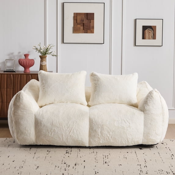 Leumius 2 Seater Boneless Sofa,Giant Bean Bag Sofa Couch with Pillows, Oversized Chaise Lounge Chair for Living Room Bedroom,No Assembly,White