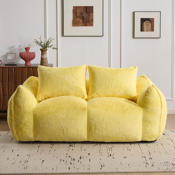 Leumius 2 Seater Boneless Sofa,Giant Bean Bag Sofa Couch with Pillows, Oversized Chaise Lounge Chair for Living Room Bedroom,No Assembly,Yellow