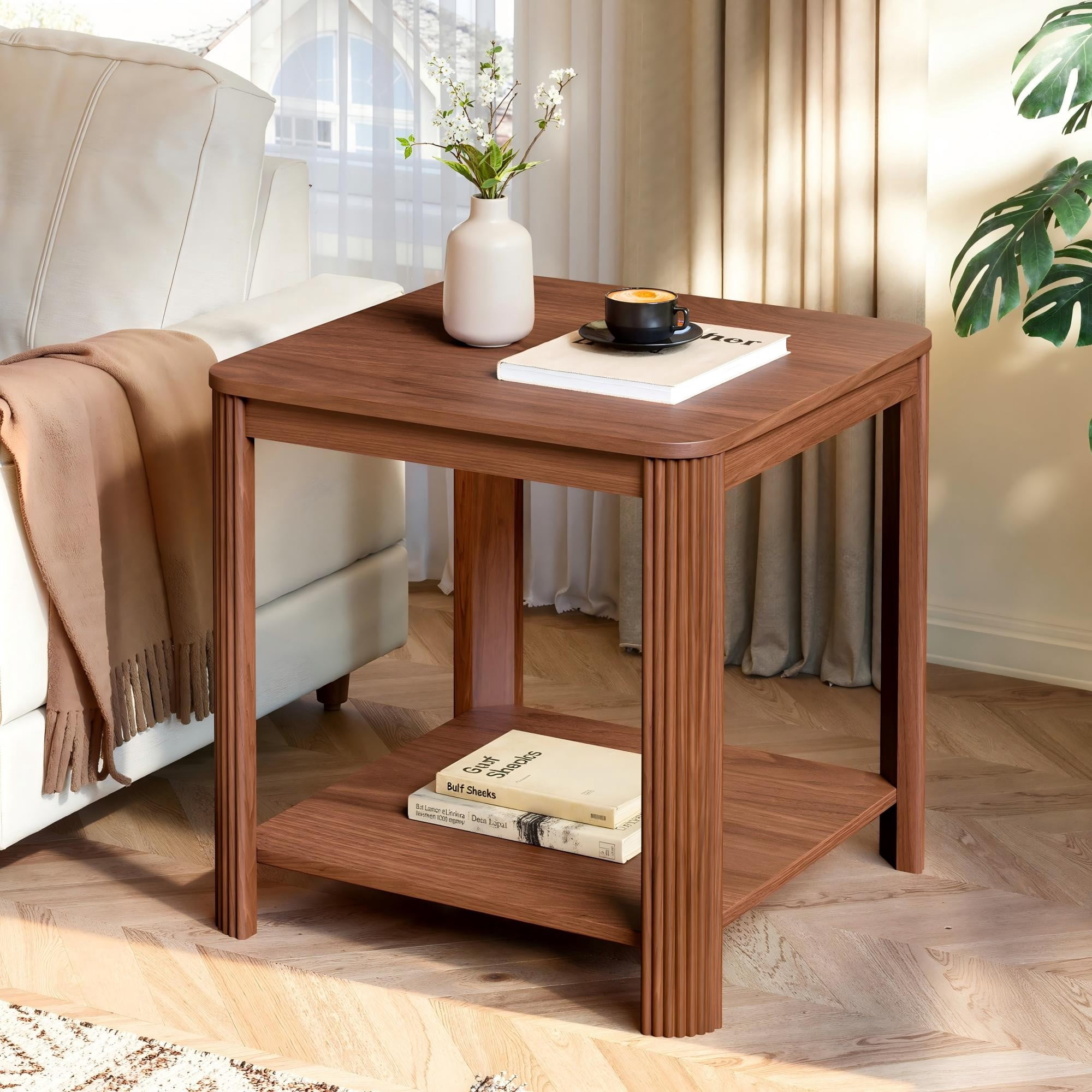 Leumius 2-Tier End Table for Small Spaces,Farmhouse Nightstand Side Table for Living Room,Bedroom,Walnut