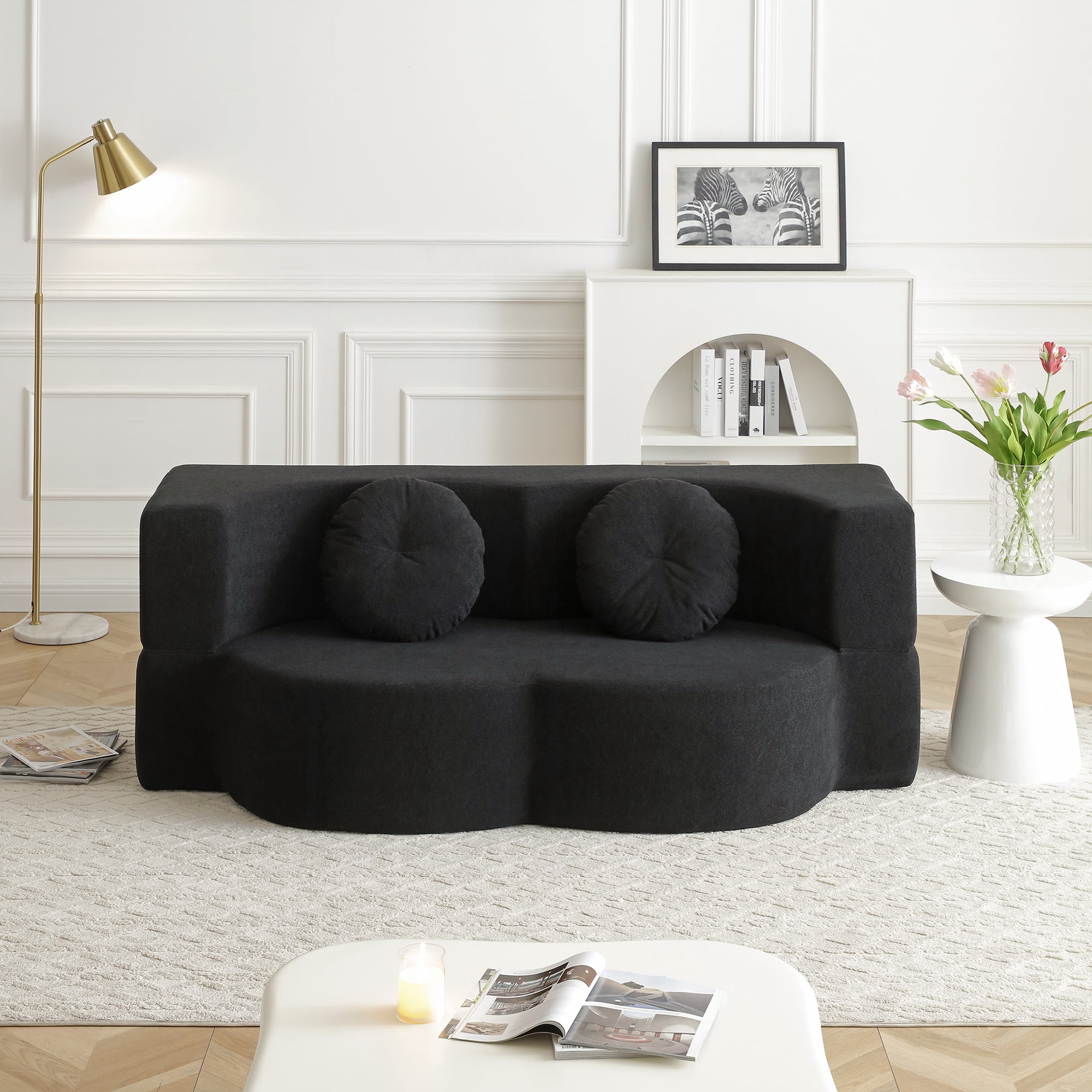 Leumius 2-in-1 Folding Sofa Bed with Pillow,Twin Sleeper Sofa,Floor & Futon Loveseat Couch,Foam Folding Mattress Sleeper for Living Room,Office,Apartment,Black