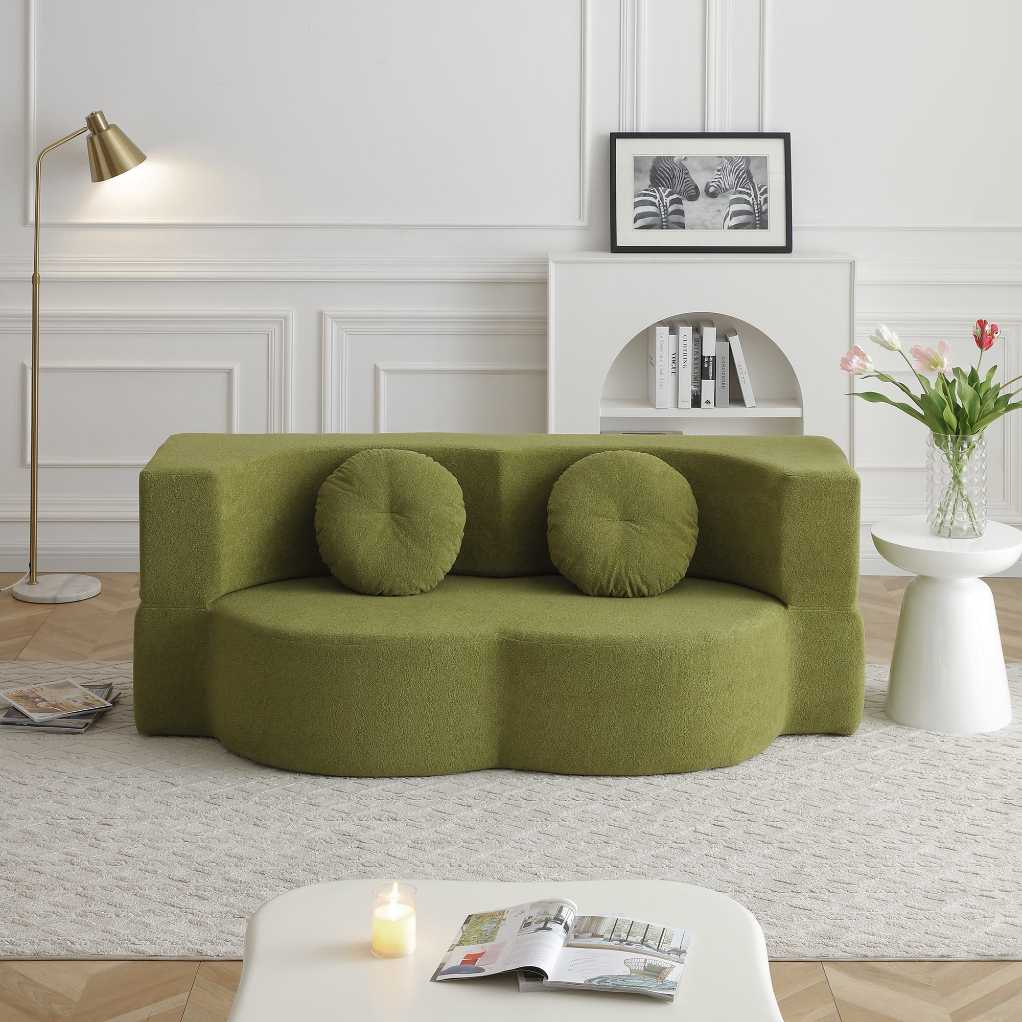 Leumius 2-in-1 Folding Sofa Bed with Pillow,Twin Sleeper Sofa,Floor & Futon Loveseat Couch,Foam Folding Mattress Sleeper for Living Room,Office,Apartment,Green