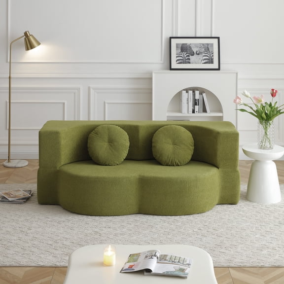 Leumius 2-in-1 Folding Sofa Bed with Pillow,Twin Sleeper Sofa,Floor & Futon Loveseat Couch,Foam Folding Mattress Sleeper for Living Room,Office,Apartment,Green