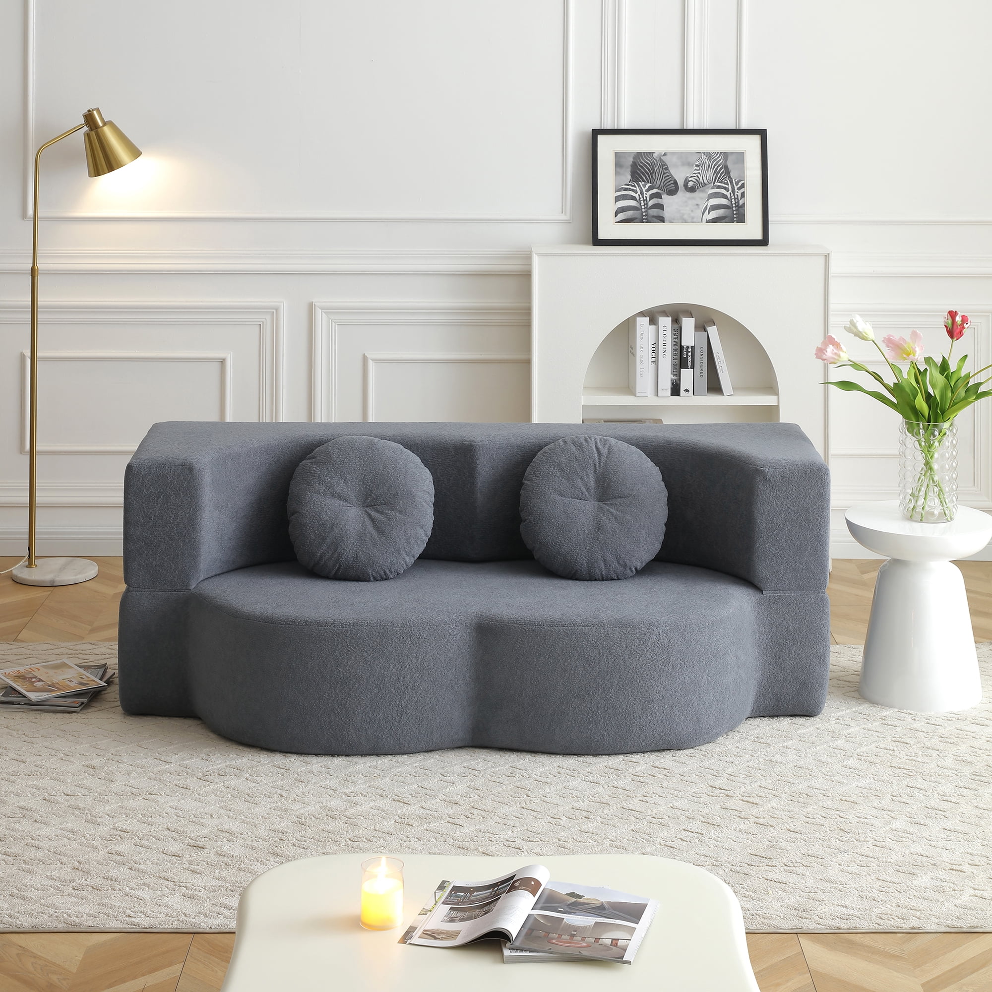 Leumius 2-in-1 Folding Sofa Bed with Pillow,Twin Sleeper Sofa,Floor & Futon Loveseat Couch,Foam Folding Mattress Sleeper for Living Room,Office,Apartment,Grey