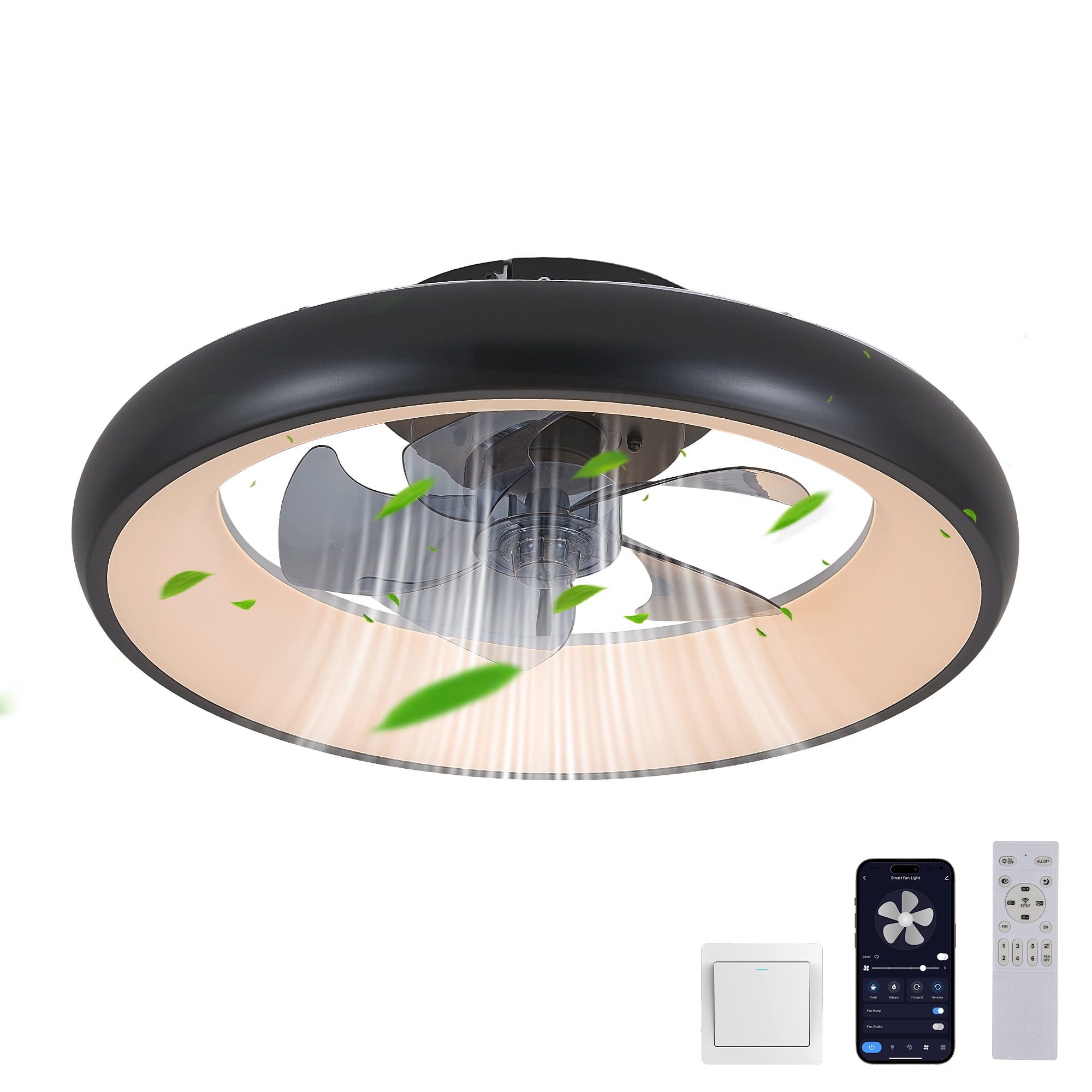 Leumius 20" Black LED Ceiling Fan Light, Dimmable & Adjustable Color Temperature, APP & Remote Control, Modern Smart Ceiling Fan for Living Room, Bedroom and Dining Room