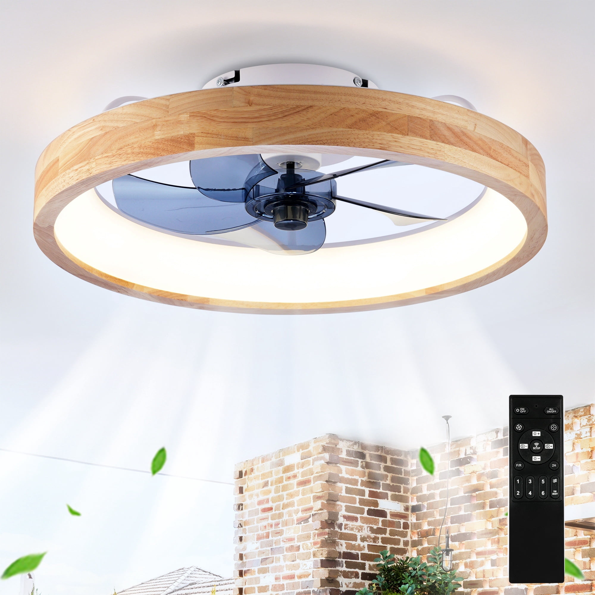 Leumius 20" Ceiling Fans with Light and Remote, 3000-6500K Dimmable Flush Mount LED Fan Light, 6 Speeds, Quiet DC Motor for Living Room Bedroom Kitchen White