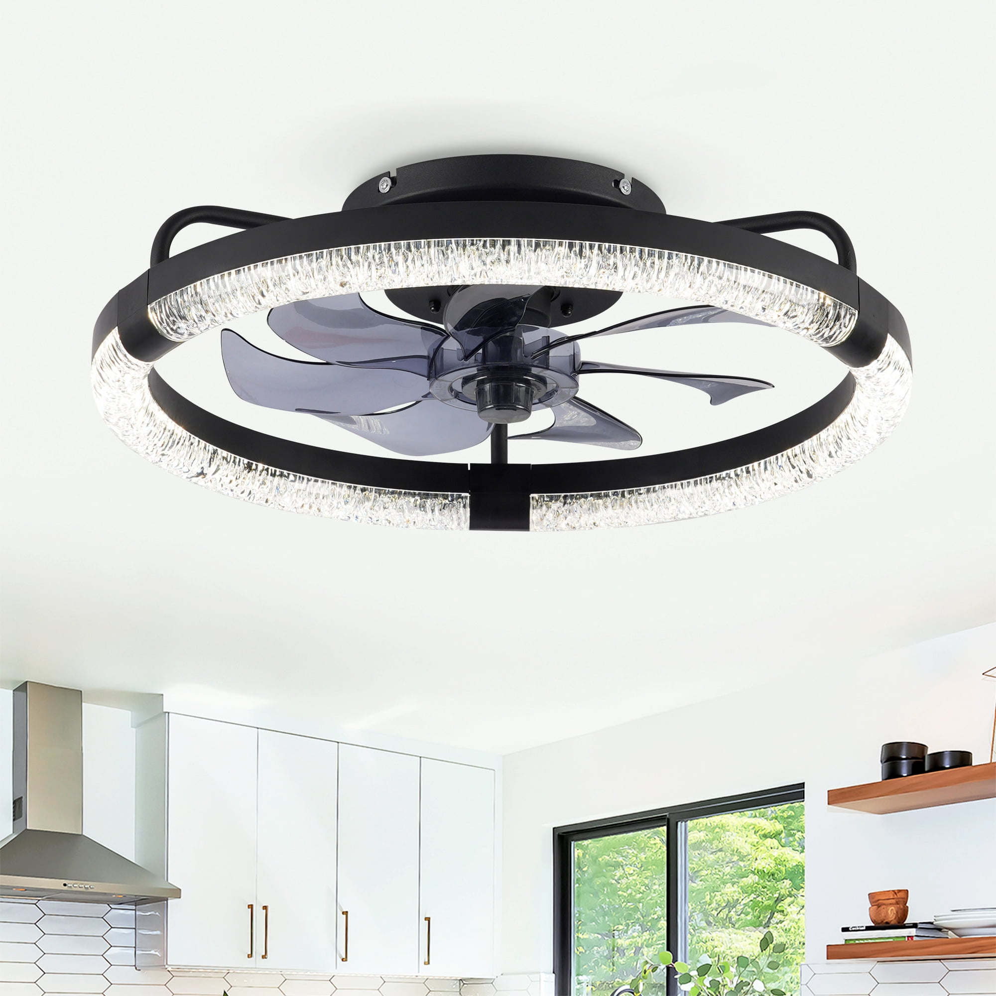 Leumius 20" Ceiling Fans with Light and Remote, 3000-6500K Dimmable Modern Flush Mount LED Fan Light, 6 Speeds, Quiet DC Motor for Living Room Bedroom Kitchen Matte Black