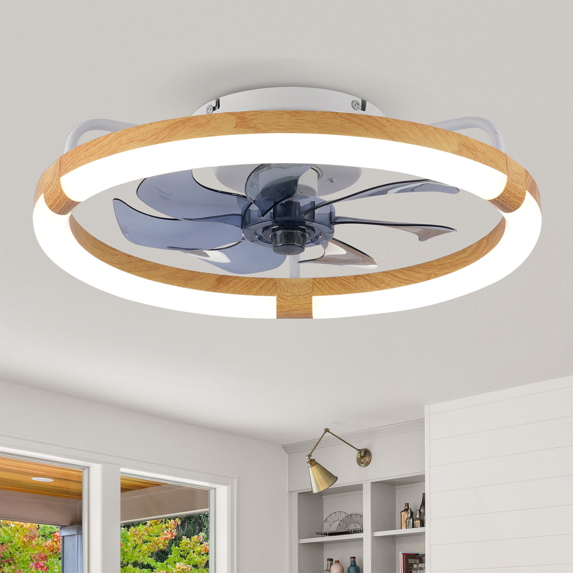 Leumius 20" Ceiling Fans with Light and Remote, 3000-6500K Dimmable Modern Flush Mount LED Fan Light, 6 Speeds, Quiet DC Motor for Living Room Bedroom Kitchen Matte White