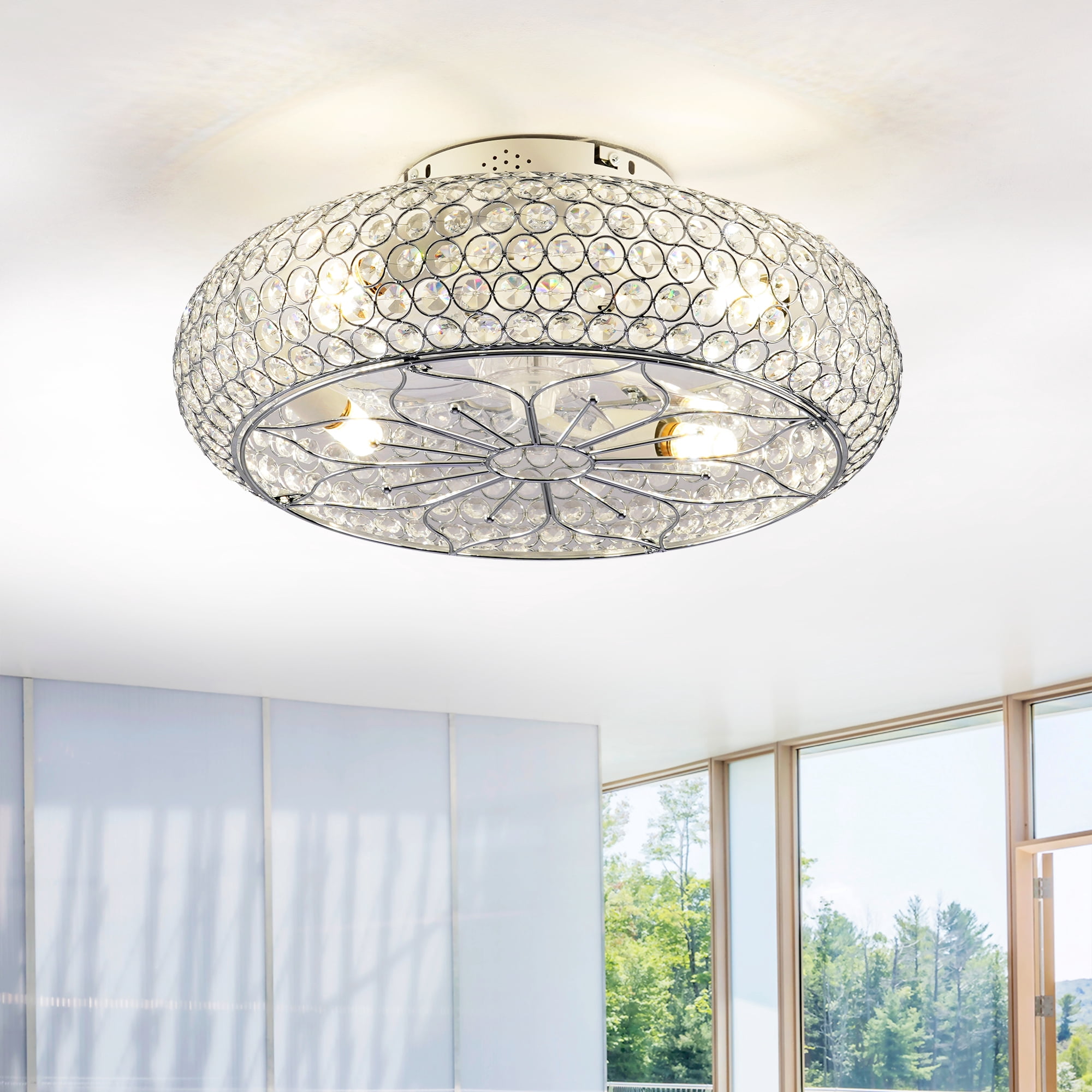 Leumius 20" Crystal Ceiling Fans with Light and Remote Control, Chandelier Fan 6 Speed DC Motor Reversible Ceiling Fan for Living Room Bedroom (NOT Included Bulbs)