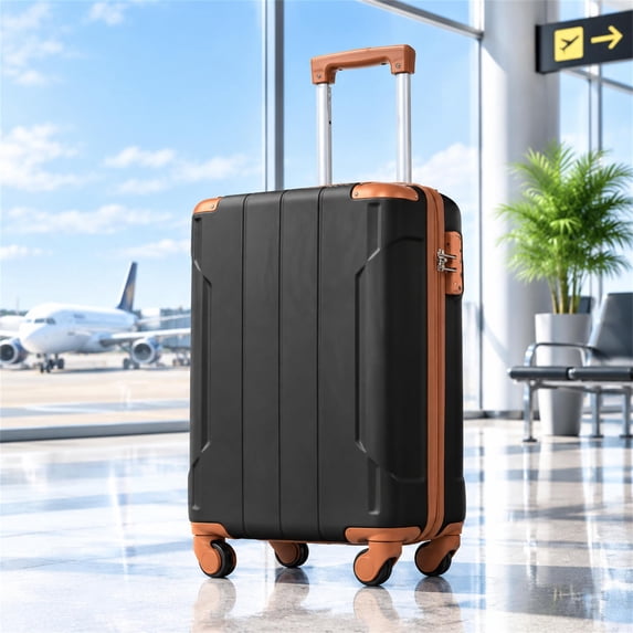 Leumius 20 Inch Carry-on Luggage Hardside Suitcase with Spinner Wheels, TSA Lock, Travel Luggage with Lightweight Durable ABS Suitcase Black+Brown 02
