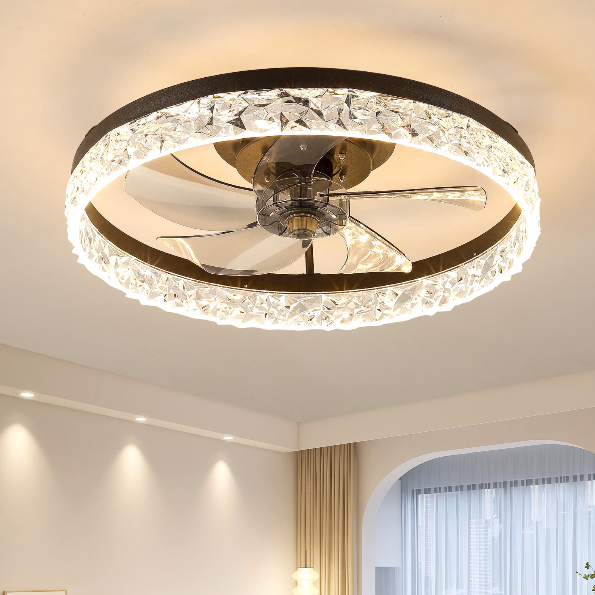Leumius 20" Modern Ceiling Fan with Lights and Remote Dimmable Low Profile Ceiling Fans Flush Mount Led Ceiling Fan with Light for Bedroom Living Room Kitchen