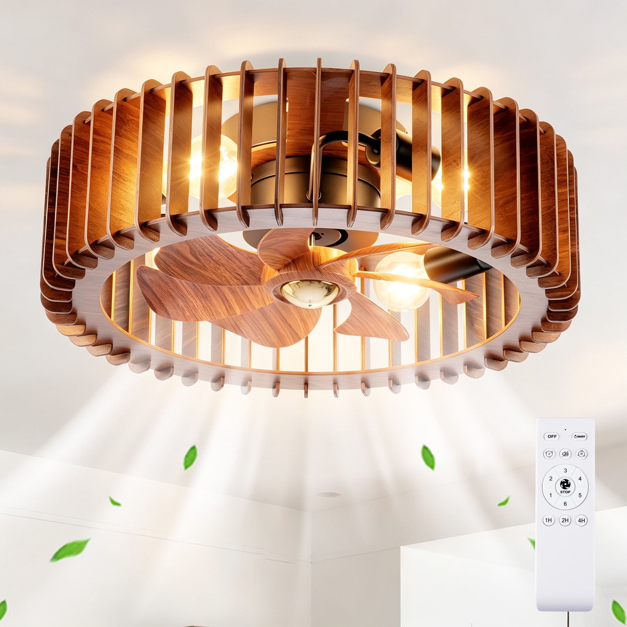 Leumius 20" Modern Ceiling Fan with Light and Remote Control, 6 Speeds, Quiet DC Motor For Living Room,Bedroom,Kitchen (NOT Included Bulbs)
