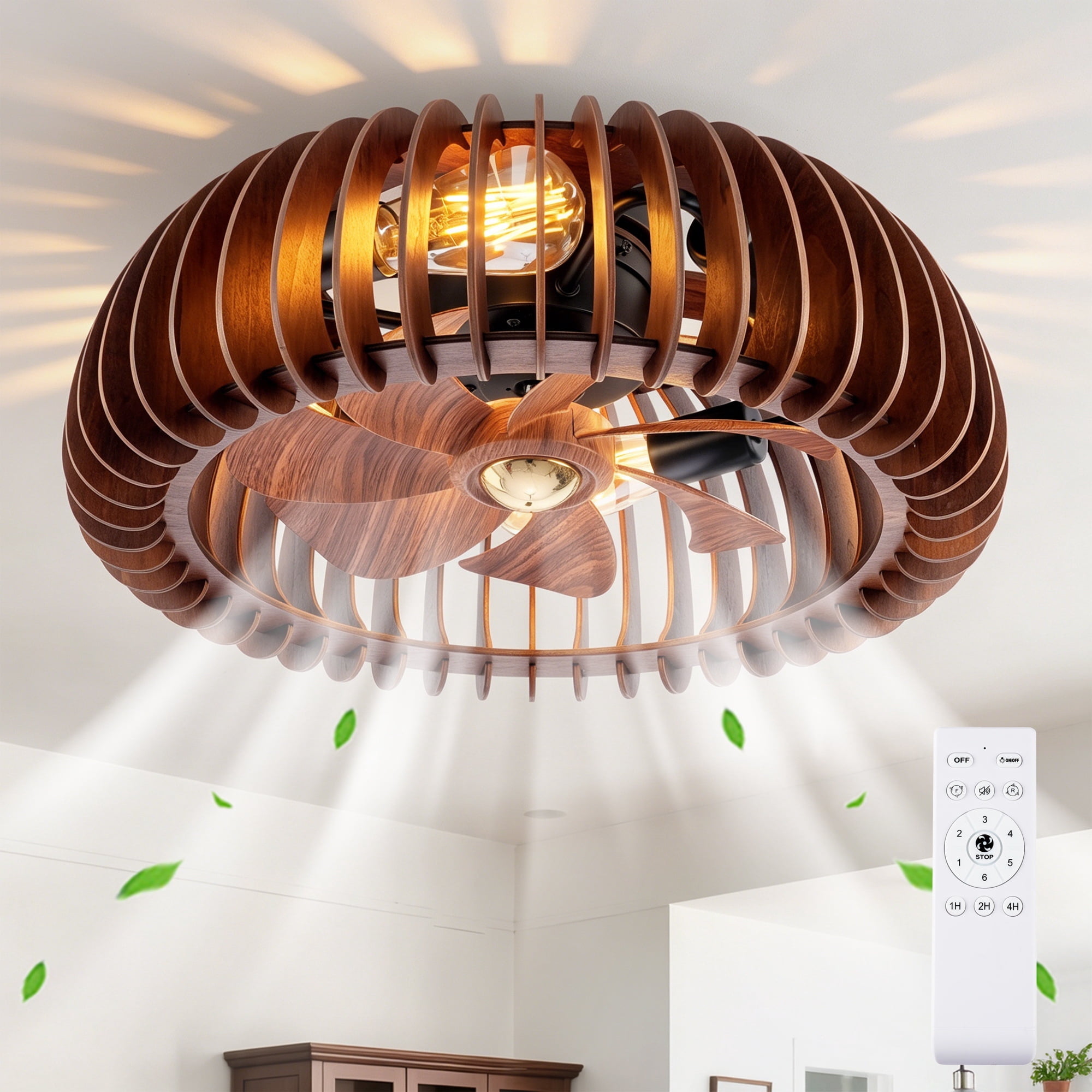 Leumius 20" Semicircle Modern Ceiling Fan with Light and Remote Control, 6 Speeds, Quiet DC Motor For Living Room,Bedroom,Kitchen (NOT Included Bulbs)