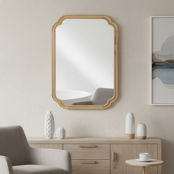 Leumius 20"x 30" Decorative Mirror, Solid Wood Frame Rounded Corner Mirror for Bedroom Bathroom Living Room Entryway Natural