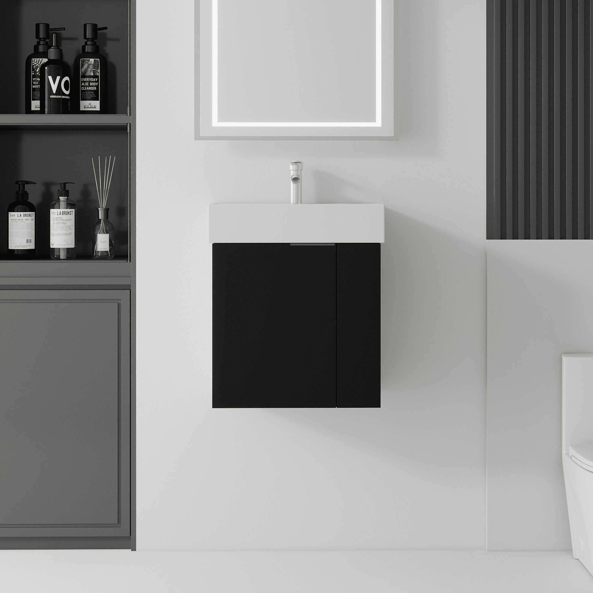 Leumius 21.6" Floating Bathroom Vanity with Ceramic Sink,Floating Bathroom Sink Cabinet for Small Space,Bathroom,Black