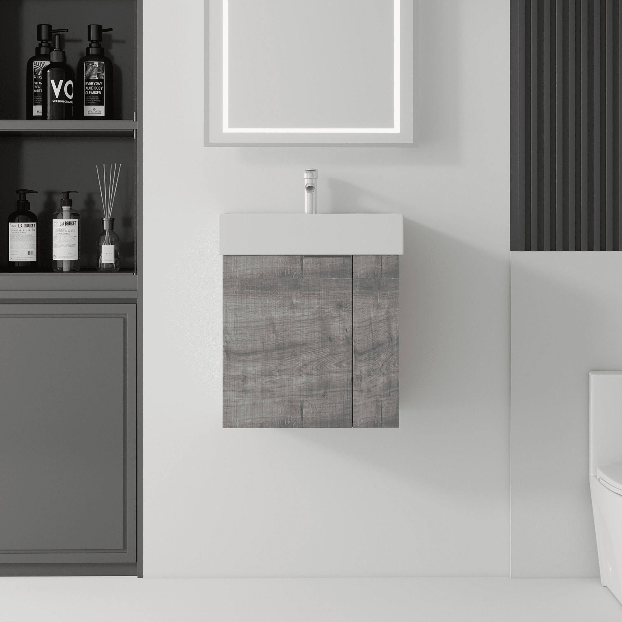 Leumius 21.6" Floating Bathroom Vanity with Ceramic Sink,Floating Bathroom Sink Cabinet for Small Space,Bathroom,Grey