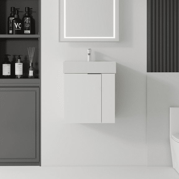Leumius 21.6" Floating Bathroom Vanity with Ceramic Sink,Floating Bathroom Sink Cabinet for Small Space,Bathroom,White
