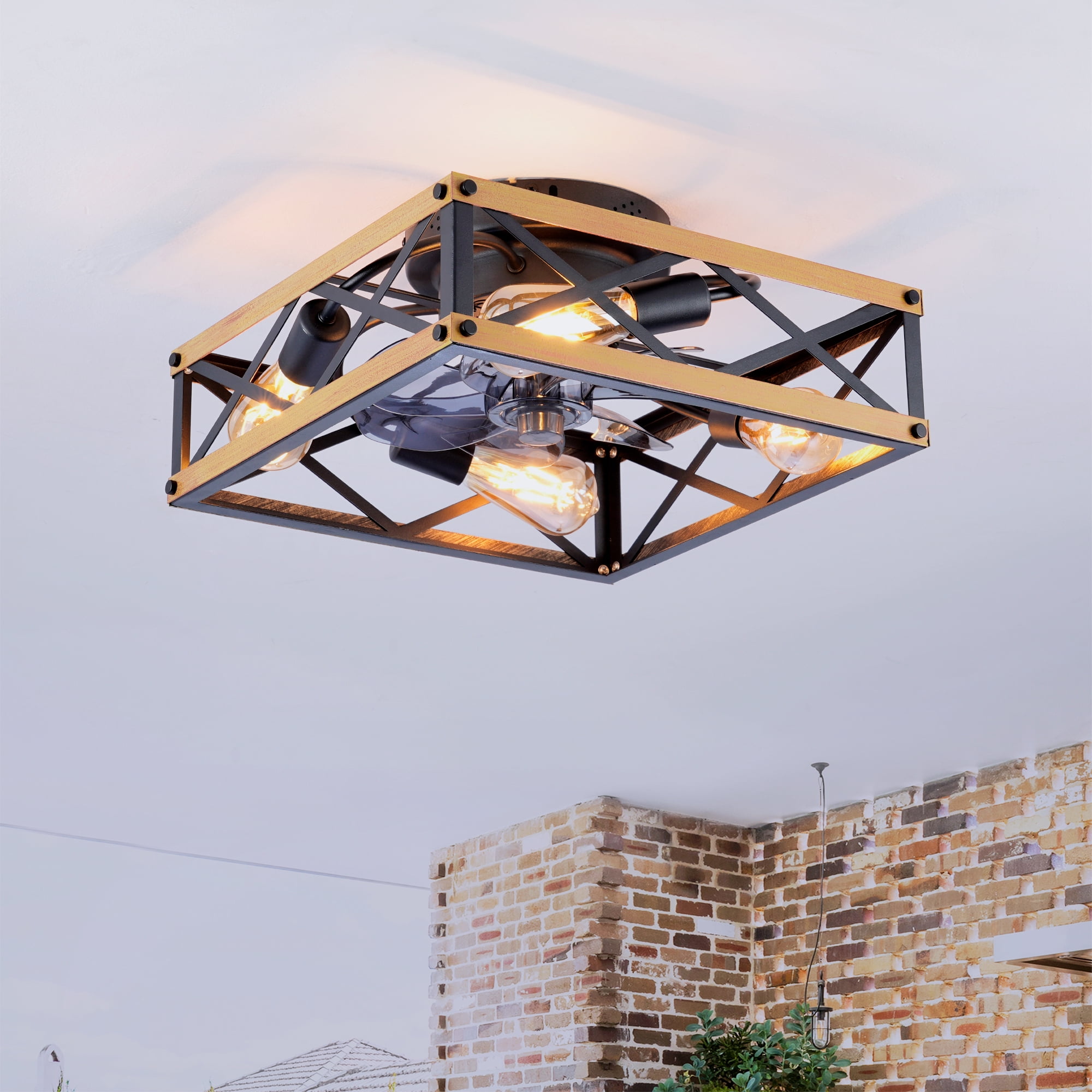 Leumius 22.6" Black Flush Mount Ceiling Fan with Light, Reversible Motor and DC Remote Control,6 Speed Ceiling Fan,Timing for Living Room Bedroom Dining Room(NOT Included Bulbs)
