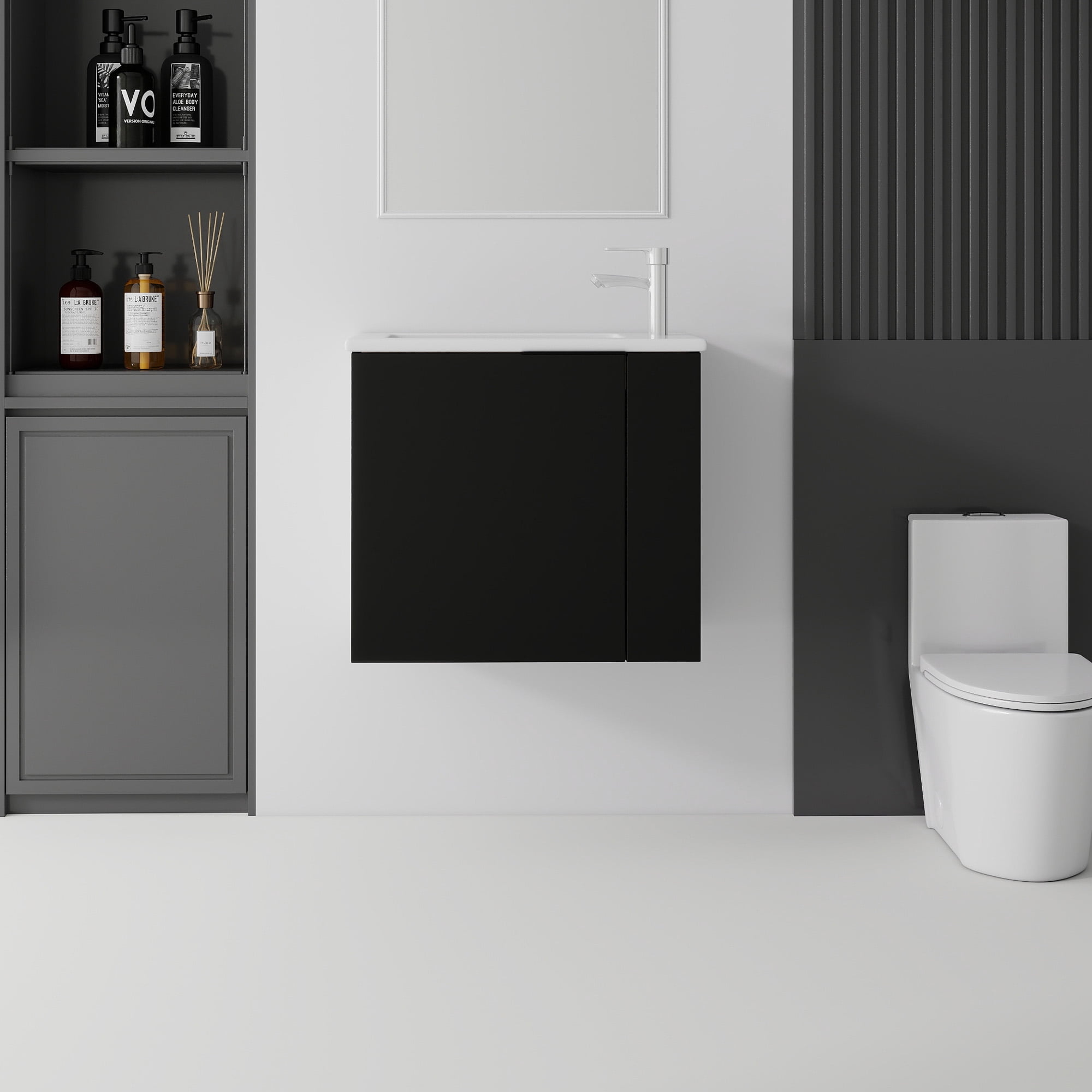 Leumius 22" Floating Bathroom Vanity with Ceramic Sink & Soft-Close Doors,Wall-Mounted Vanity for Small Space,Bathroom,Black