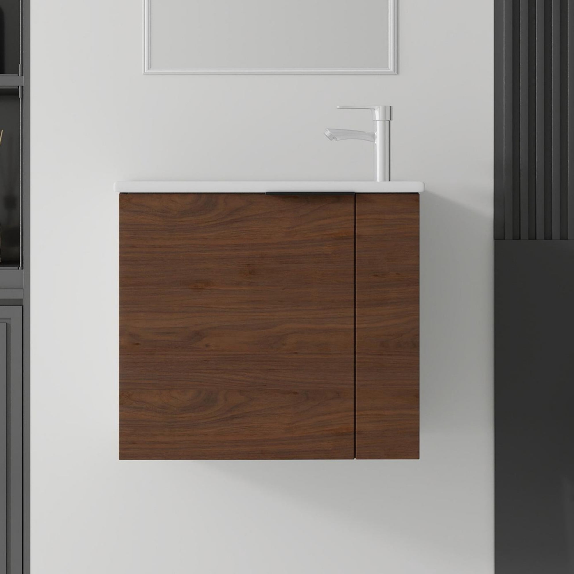 Leumius 22" Floating Bathroom Vanity with Ceramic Sink & Soft-Close Doors,Wall-Mounted Vanity for Small Space,Bathroom,Brown